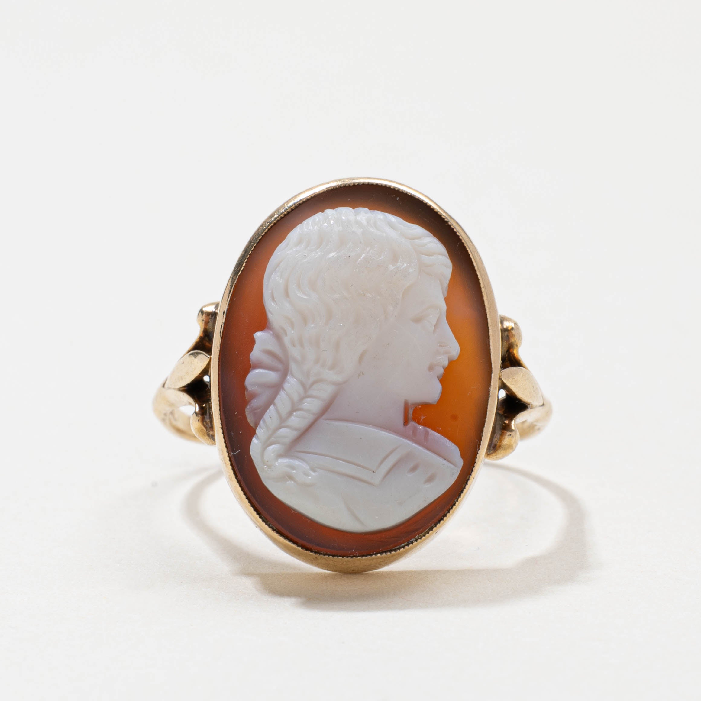 Bague ornée d'un camée victorien en coquillage, ornée d'un diamant 10K (réf. 9141-30) | 12,00 ct | Taille 11,5