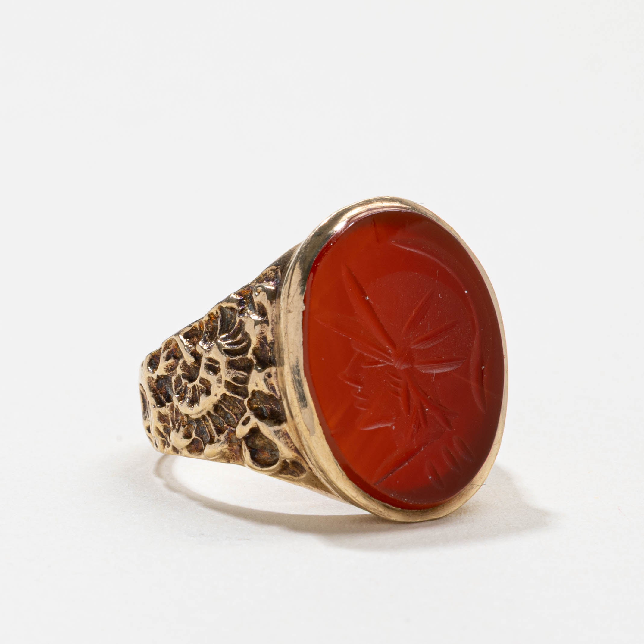 Bague chevalière britannique en cornaline, 9K 9141-26, 1973 | 5,00 ct | Taille 9,5