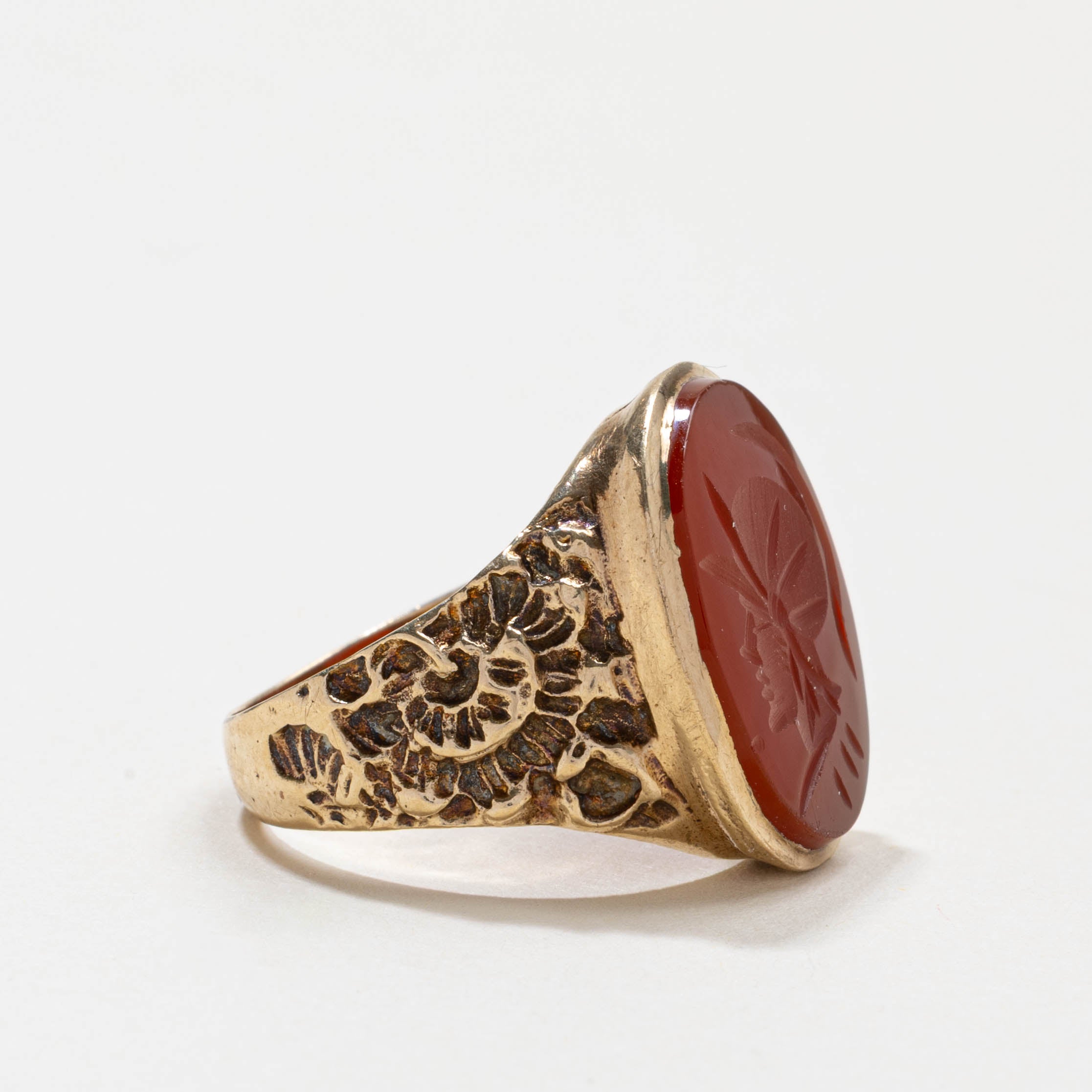 Bague chevalière britannique en cornaline, 9K 9141-26, 1973 | 5,00 ct | Taille 9,5