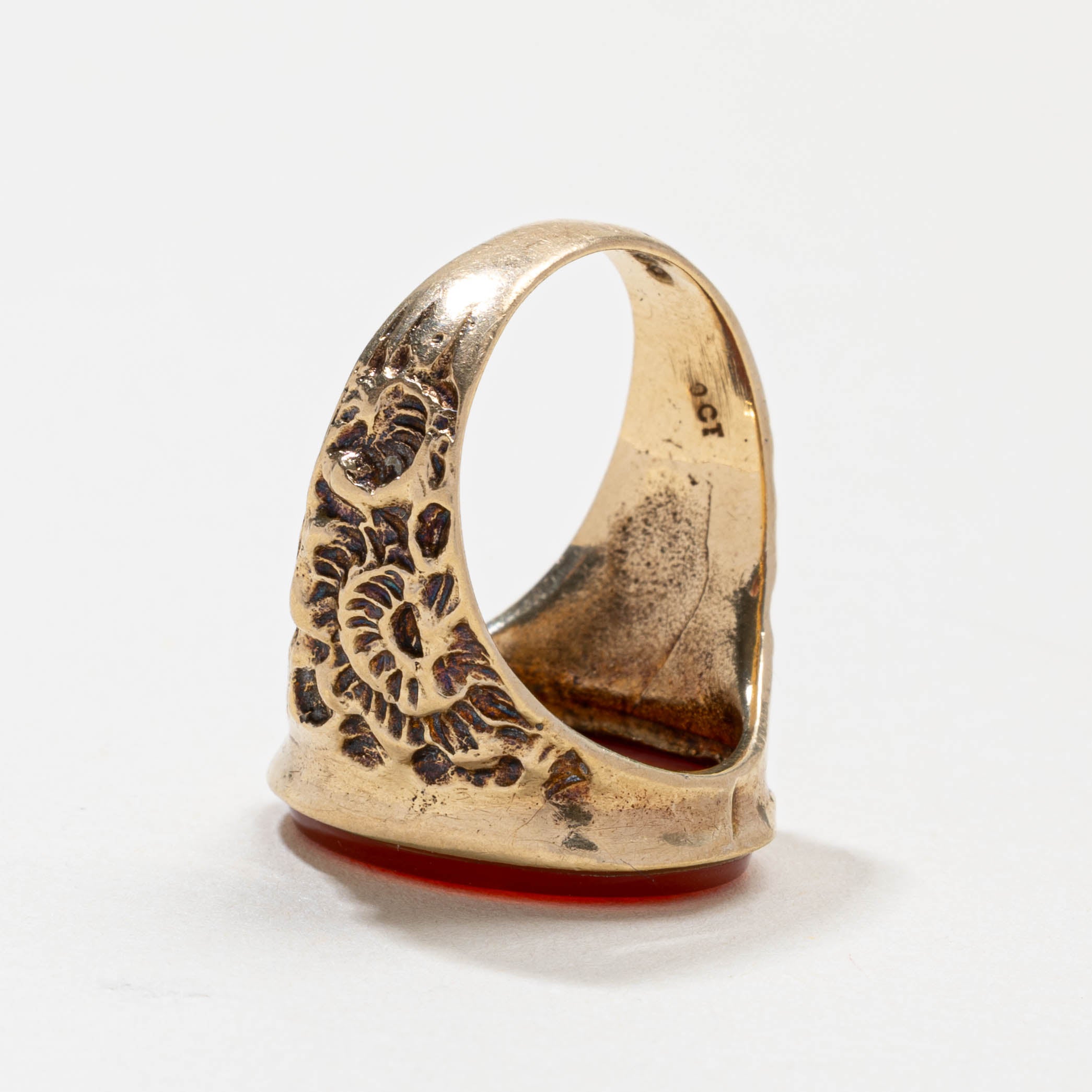 Bague chevalière britannique en cornaline, 9K 9141-26, 1973 | 5,00 ct | Taille 9,5