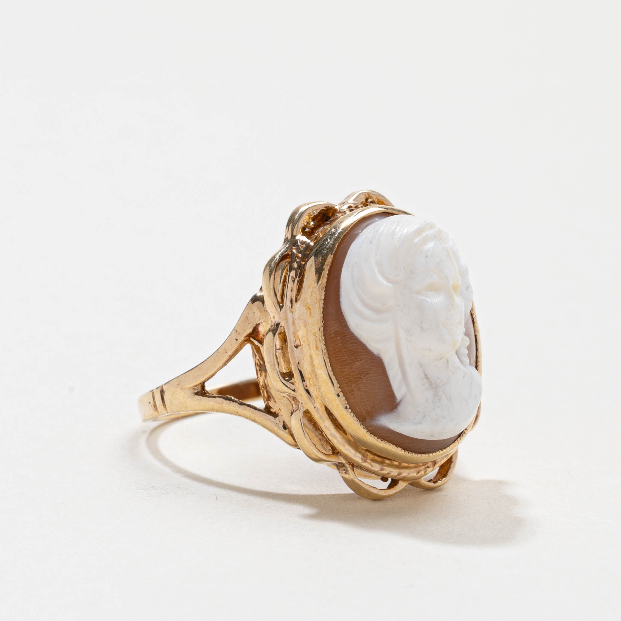 Bague ornée de camée coquillage britannique, 9K 9141-29, 1975 | 7,00 ct | Taille 7,00