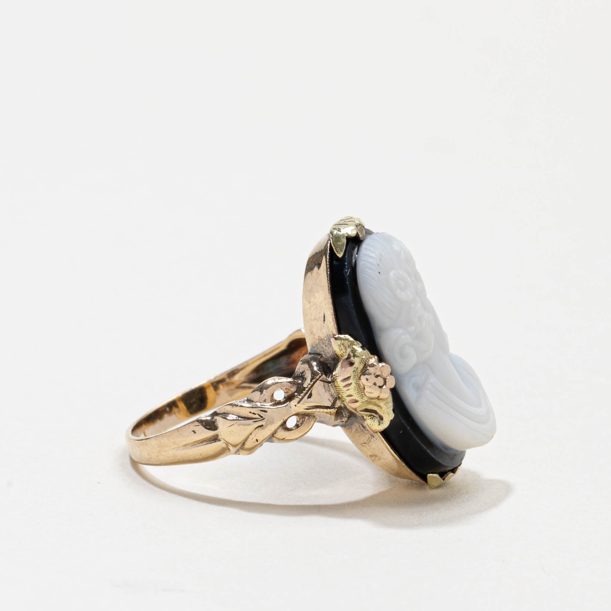 Bague victorienne en agate 10K 9141-43, motif floral/feuille | 8,00 ct | Taille 6,25