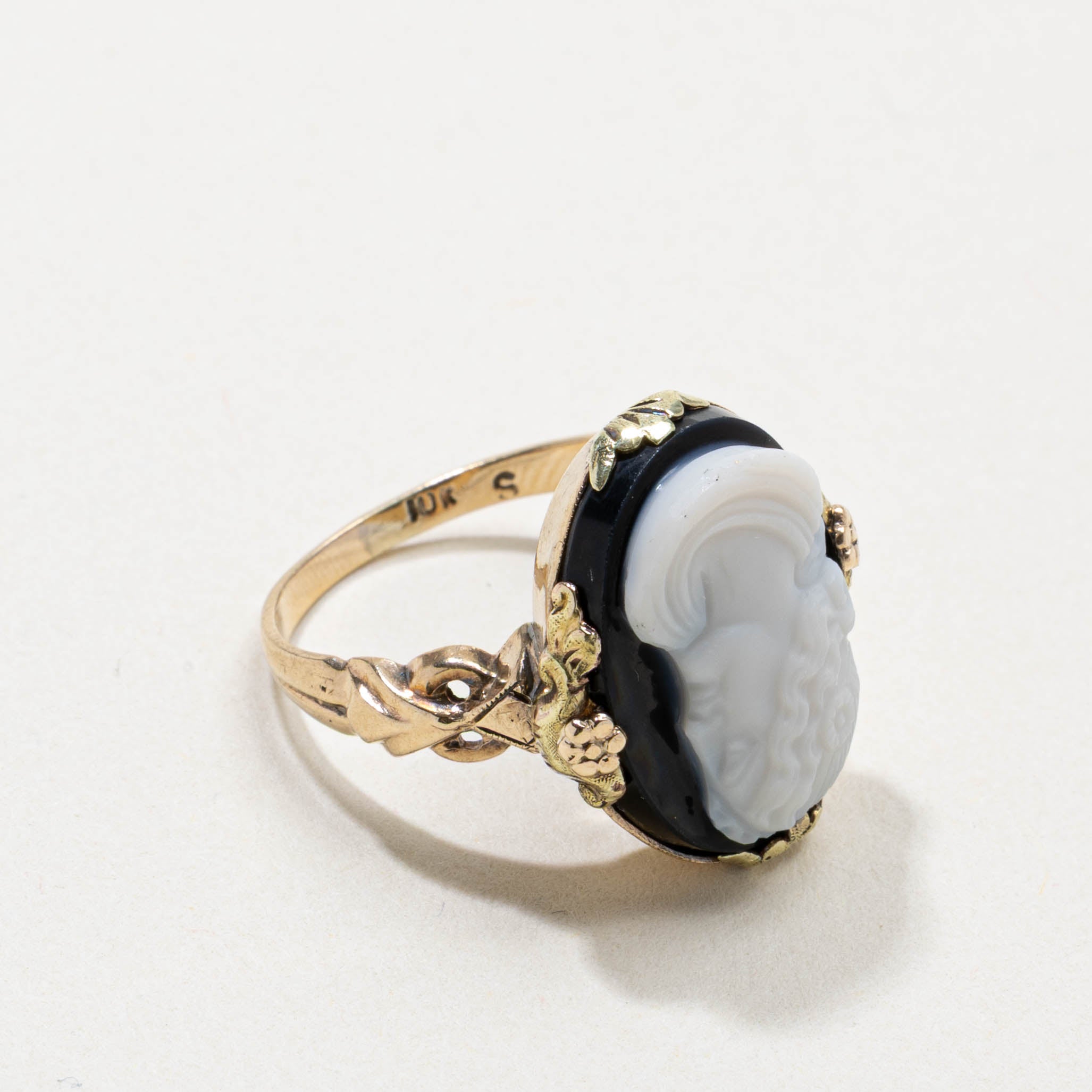 Bague victorienne en agate 10K 9141-43, motif floral/feuille | 8,00 ct | Taille 6,25