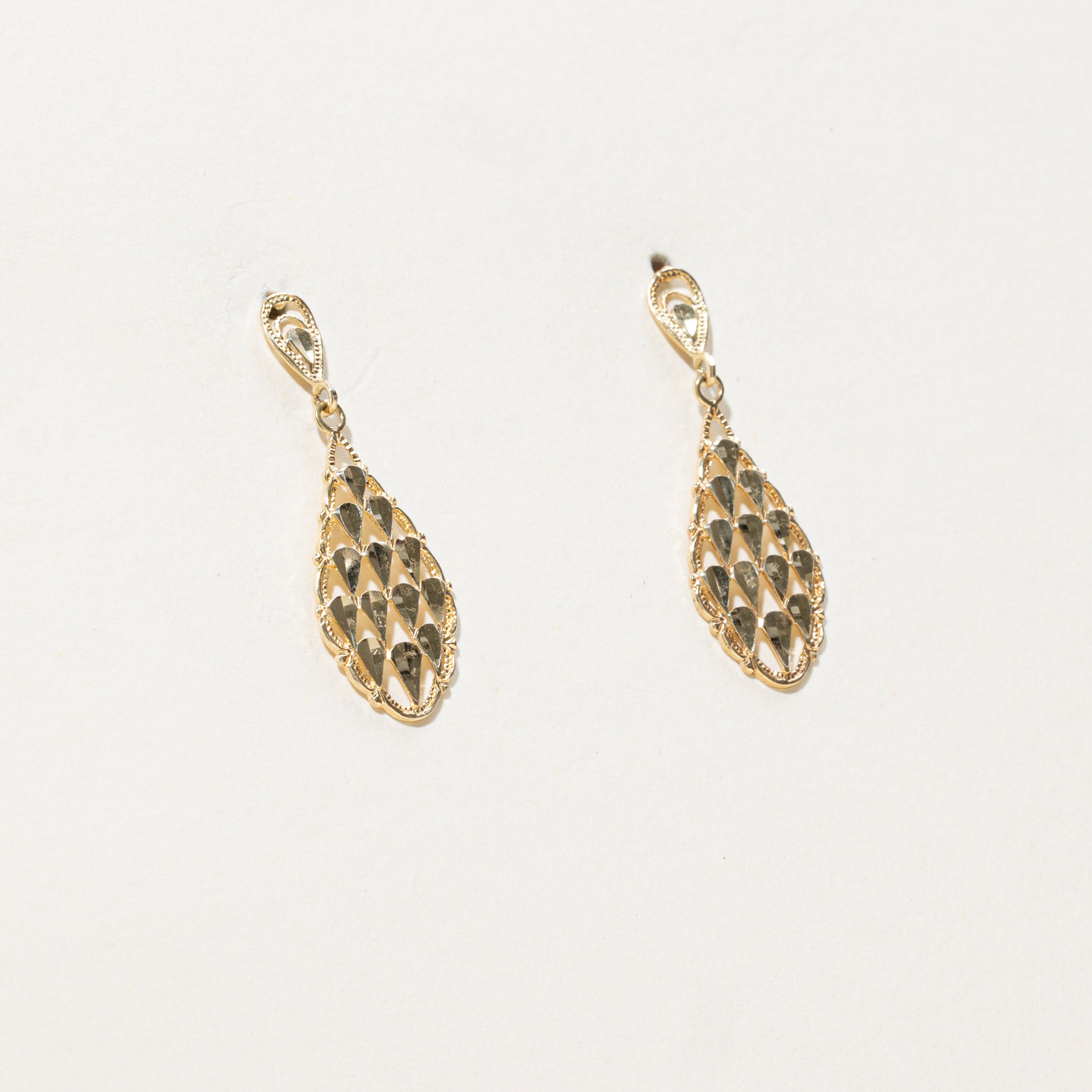 14k Yellow Gold Textured Drop Earrings