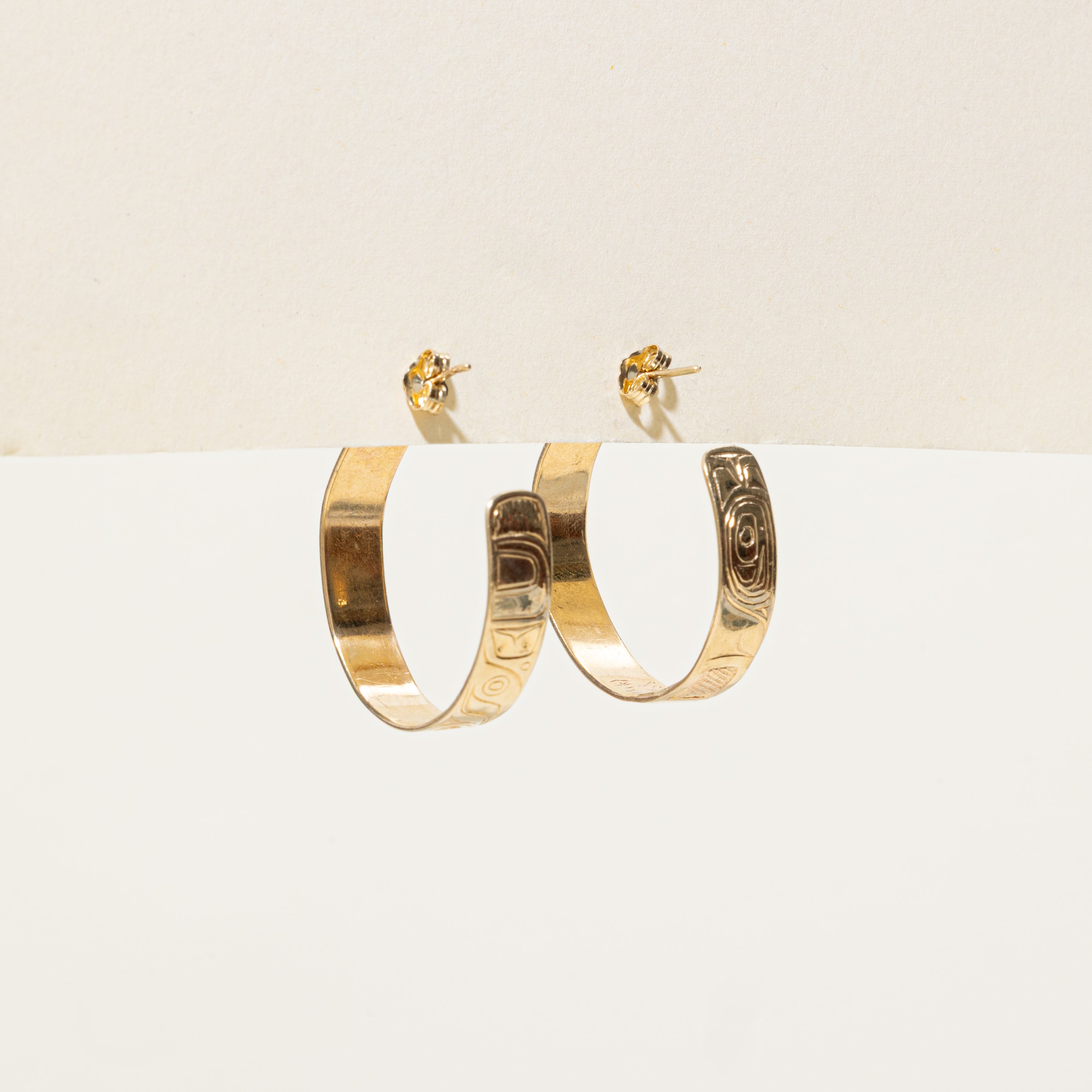 14k Yellow Gold Indigenous Hoop Earrings