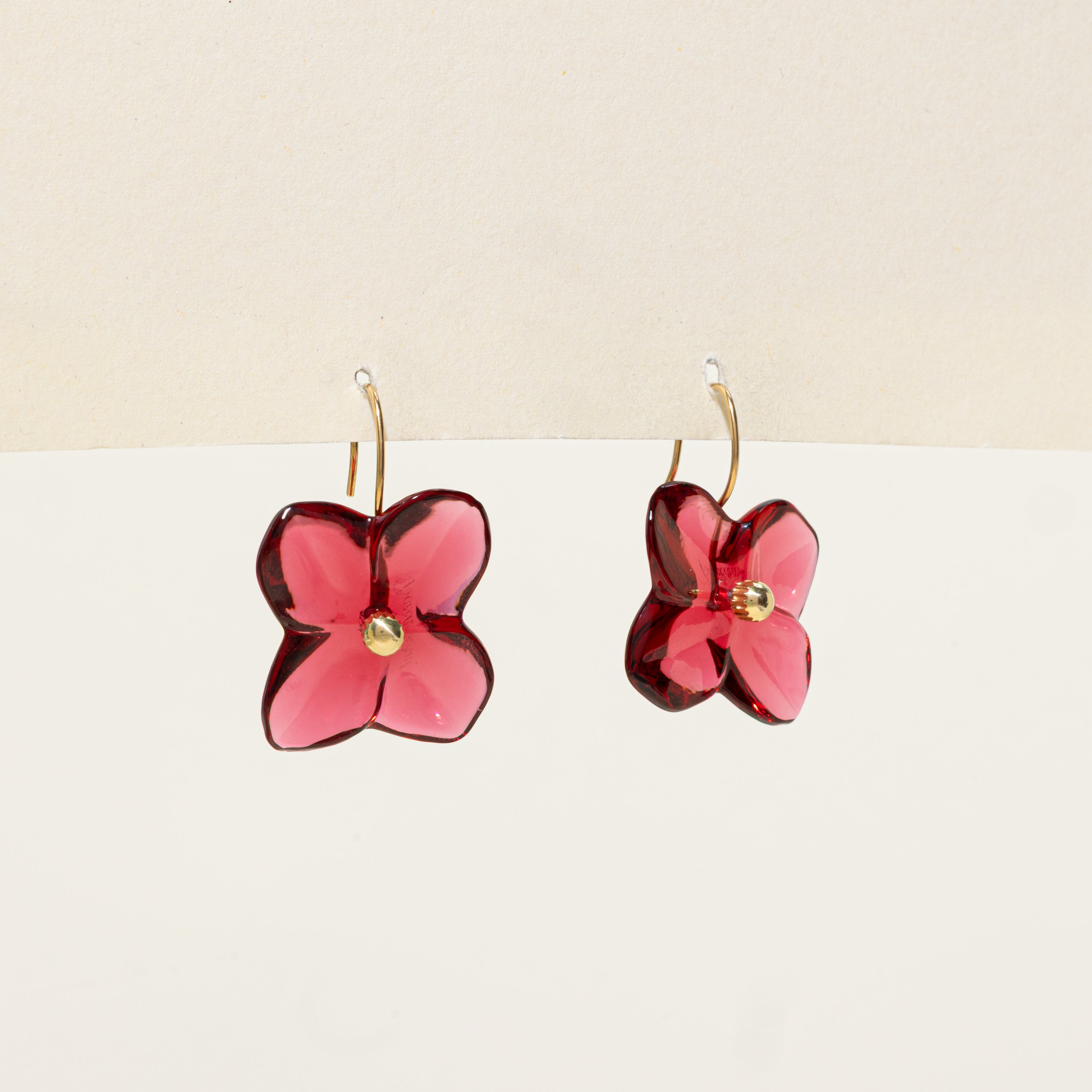 18k Red Glass Flower Drop Earrings | 47.00ctw