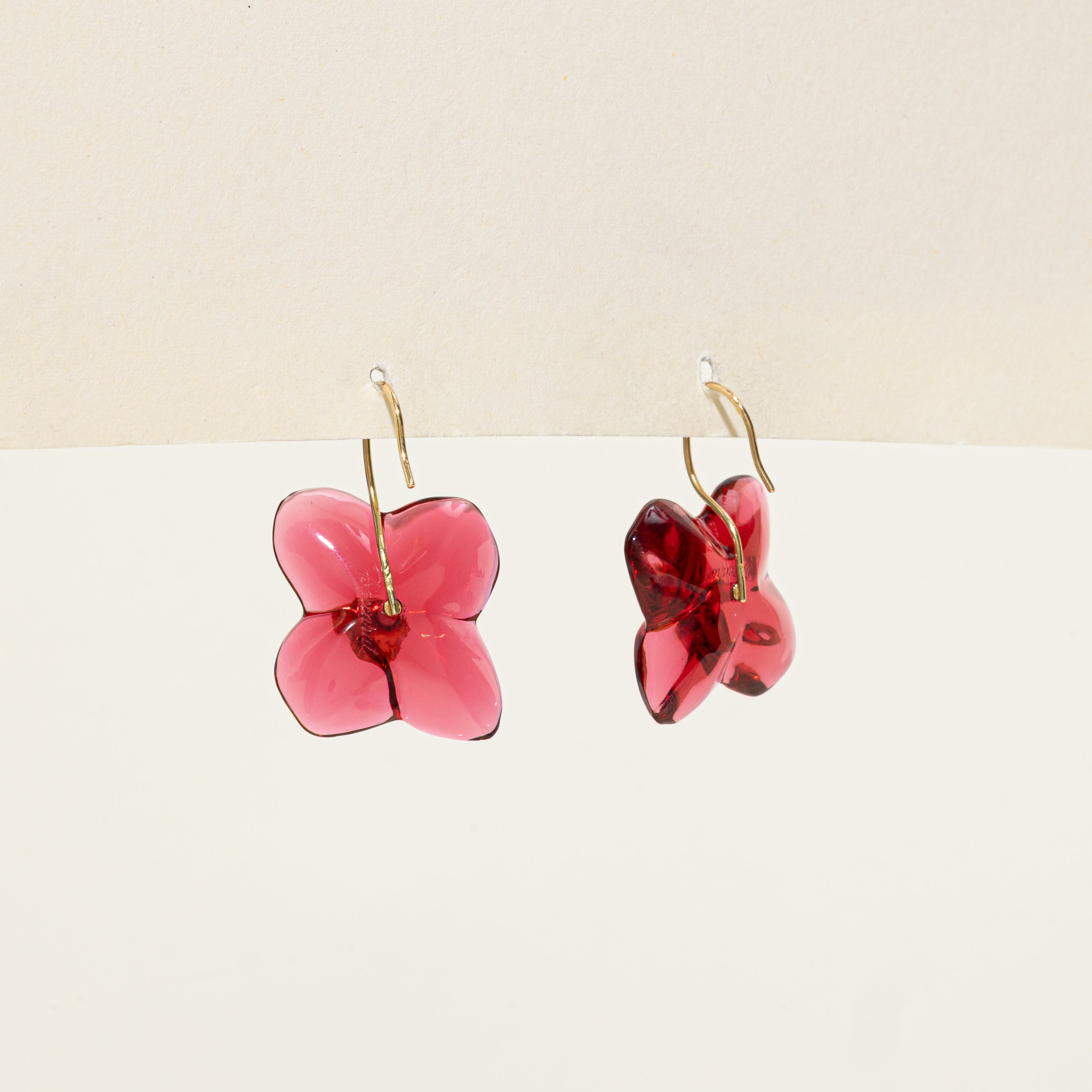 18k Red Glass Flower Drop Earrings | 47.00ctw