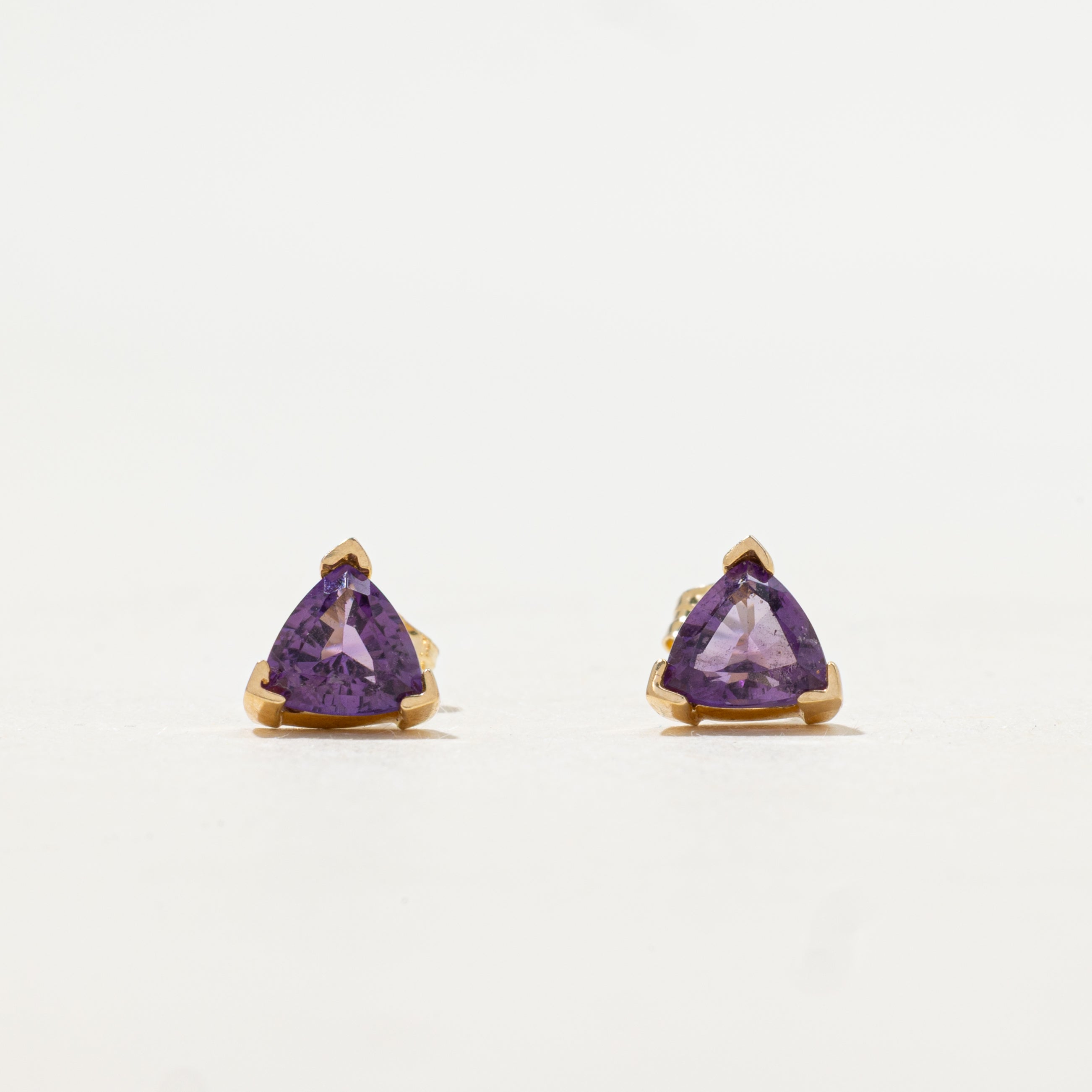 Trillion Cut Amethyst Stud Earrings | 0.74ctw