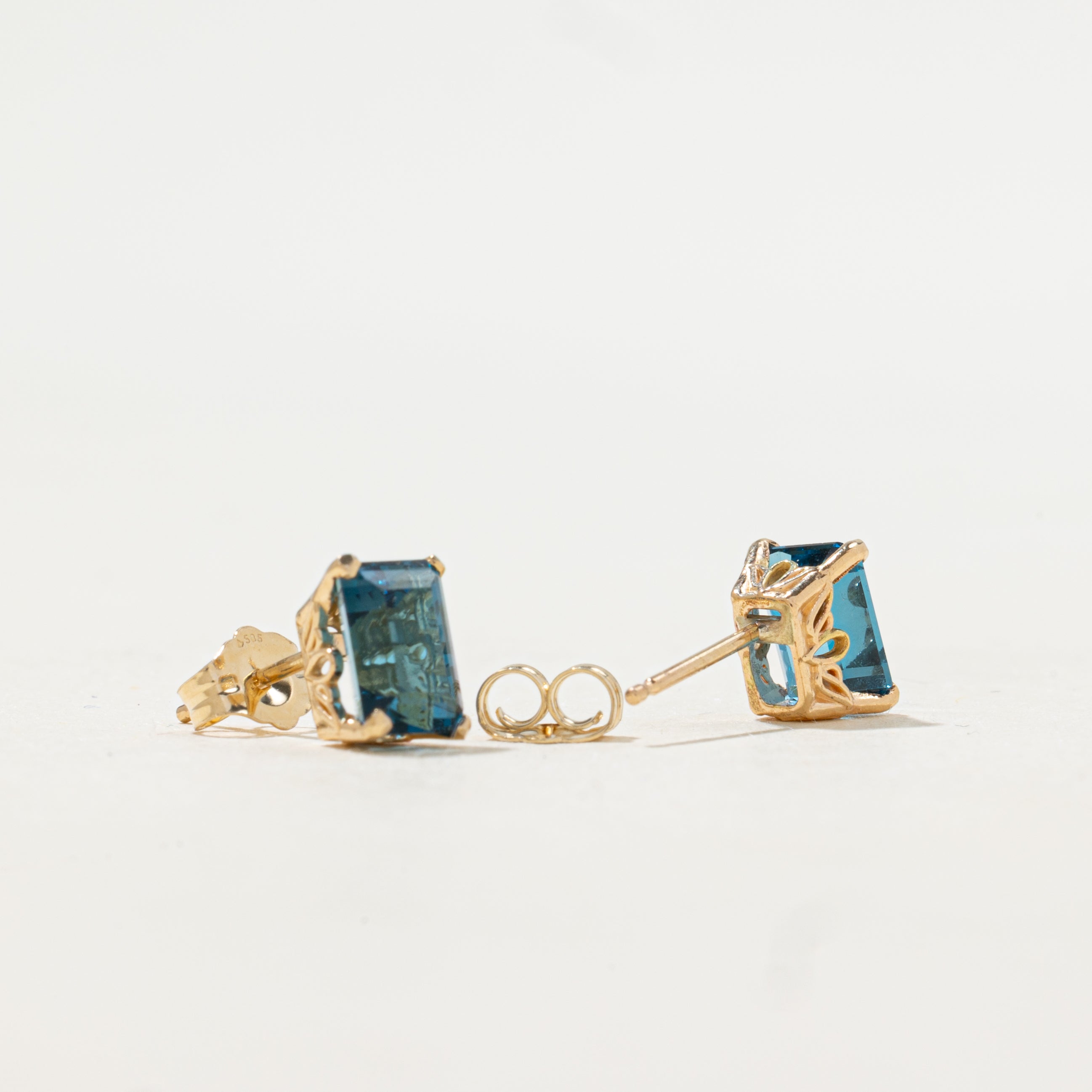 Rectangle Cut Blue Topaz Stud Earrings | 2.40ctw