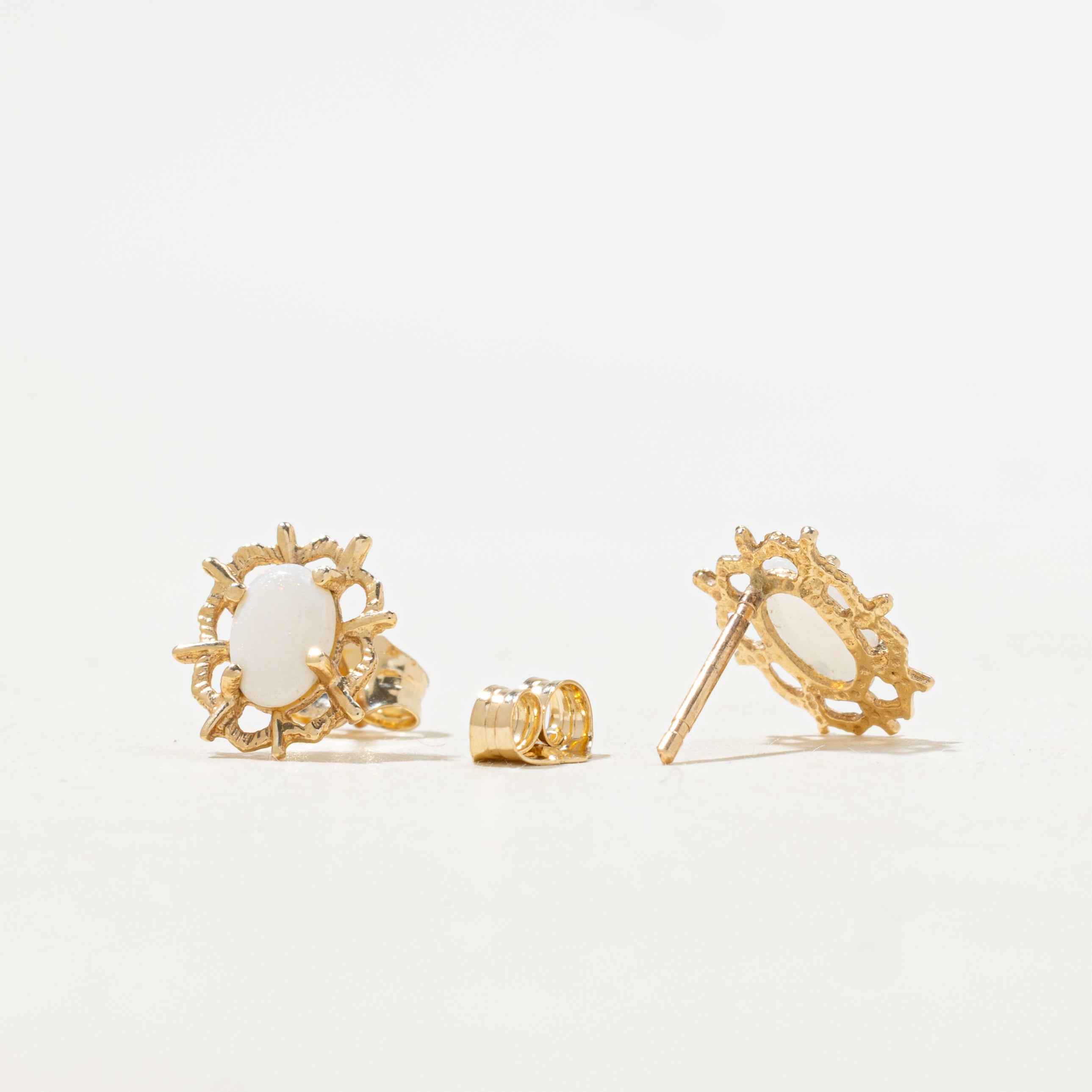 Cabochon Opal Openwork Stud Earrings | 0.44ctw