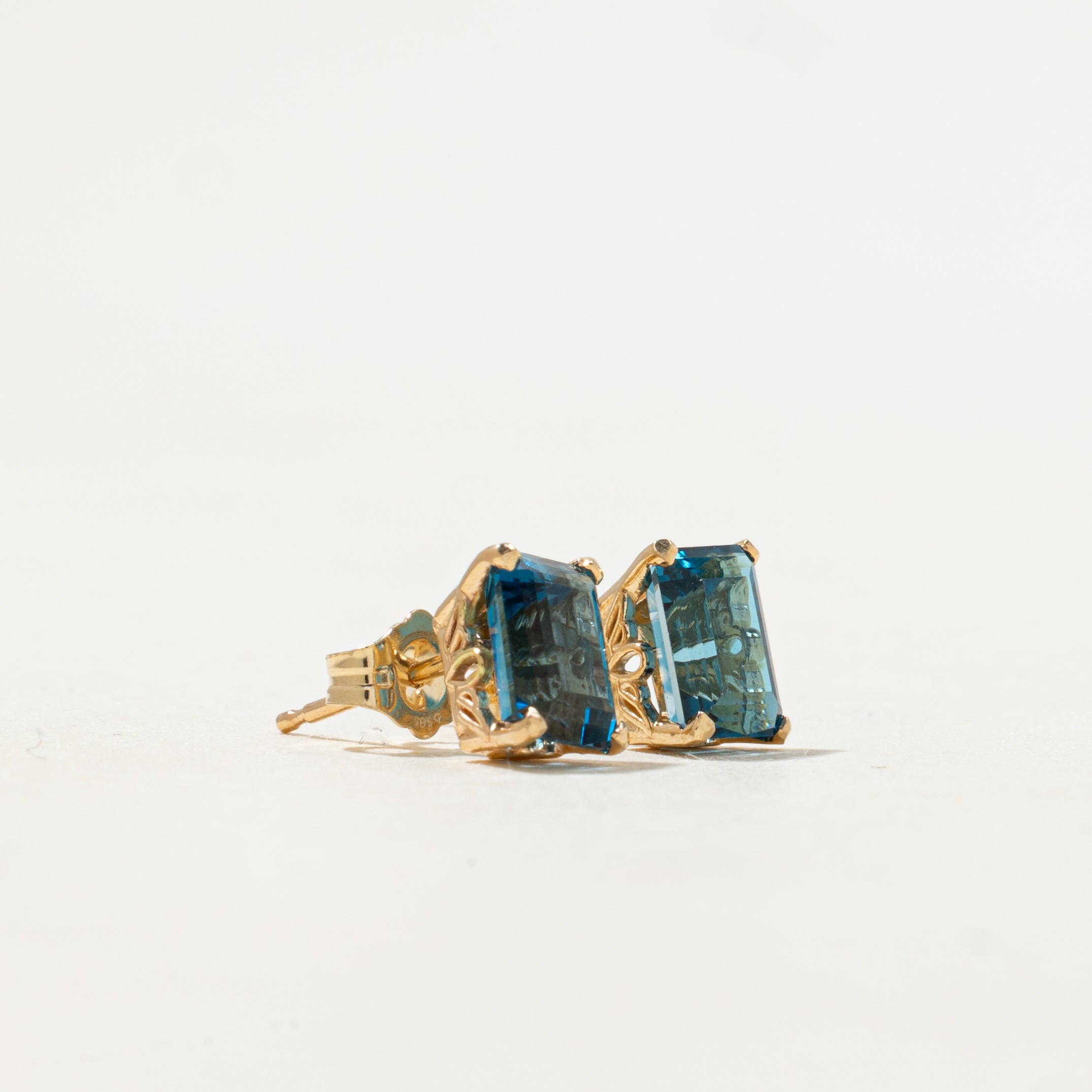 Rectangle Cut Blue Topaz Stud Earrings | 2.40ctw