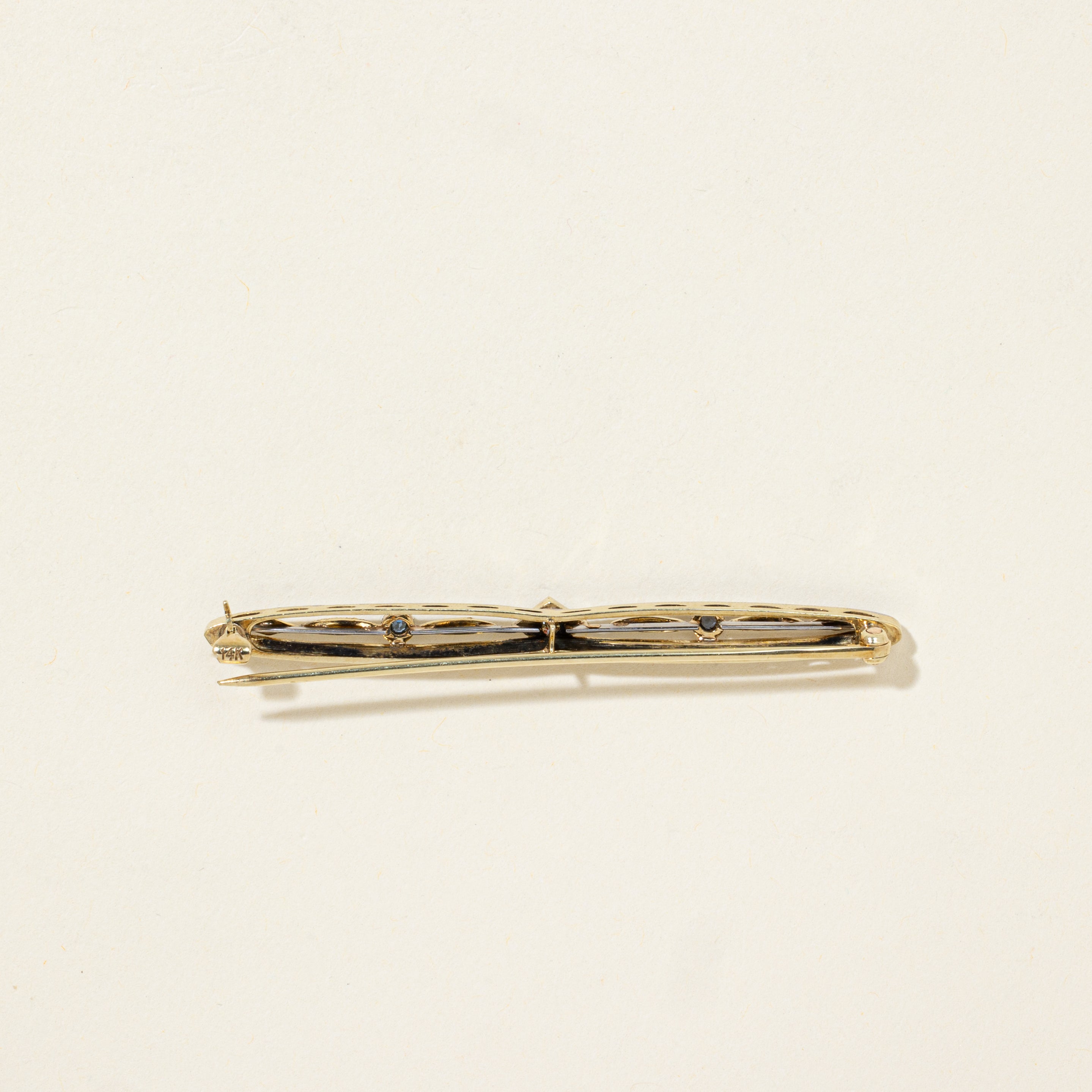 Art Deco Old Mine Cut Diamond & Sapphire Textured Brooch | 0.06ct, 0.05ctw