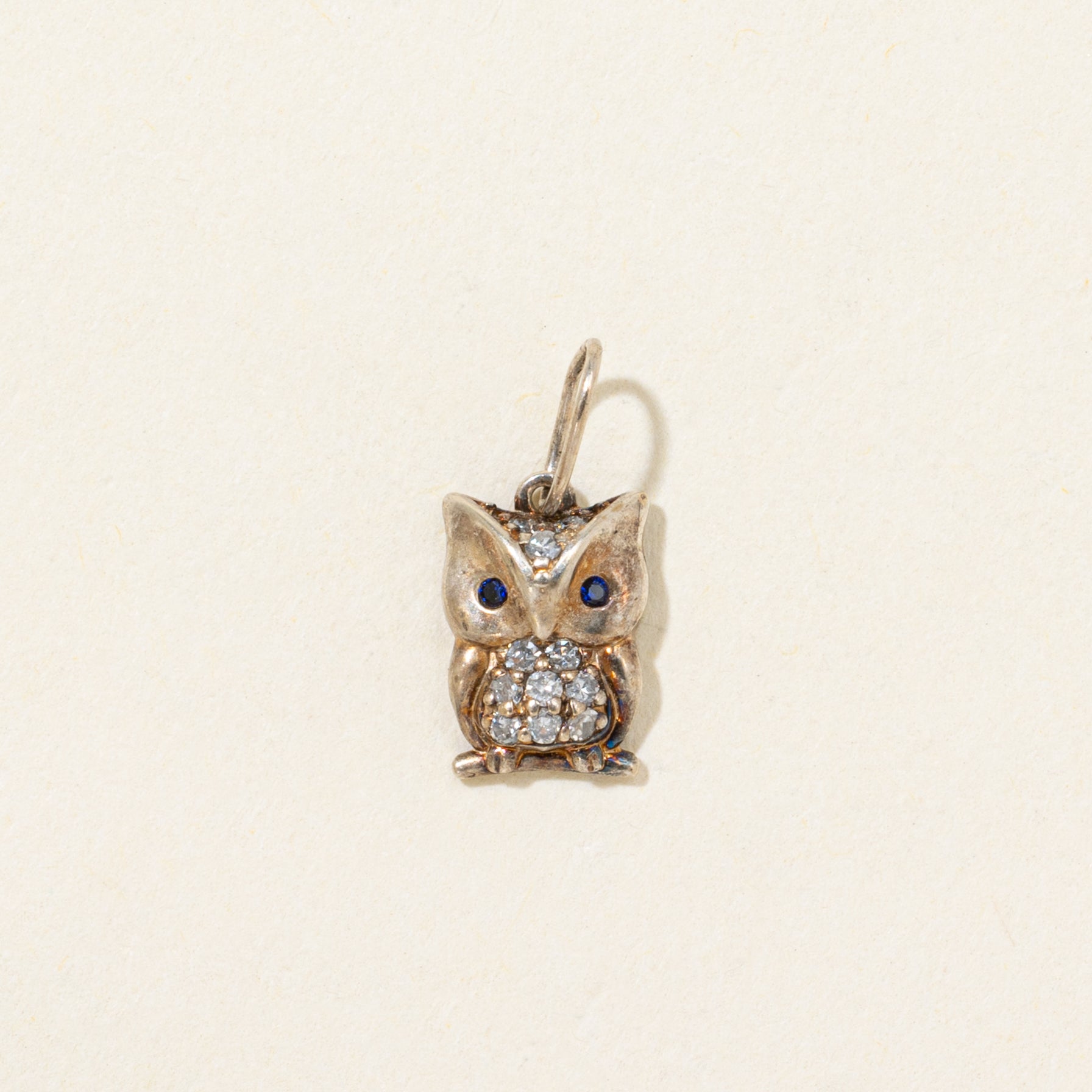 Diamond & Sapphire Owl Charm | 0.02ctw, 0ctw