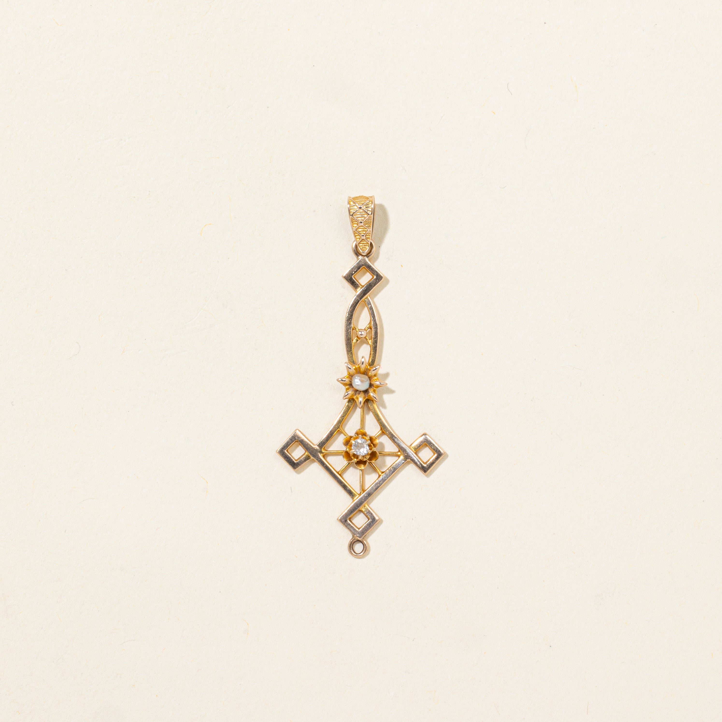 Old Mine Cut Diamond & Seed Pearl Drop Pendant | 0.06ct