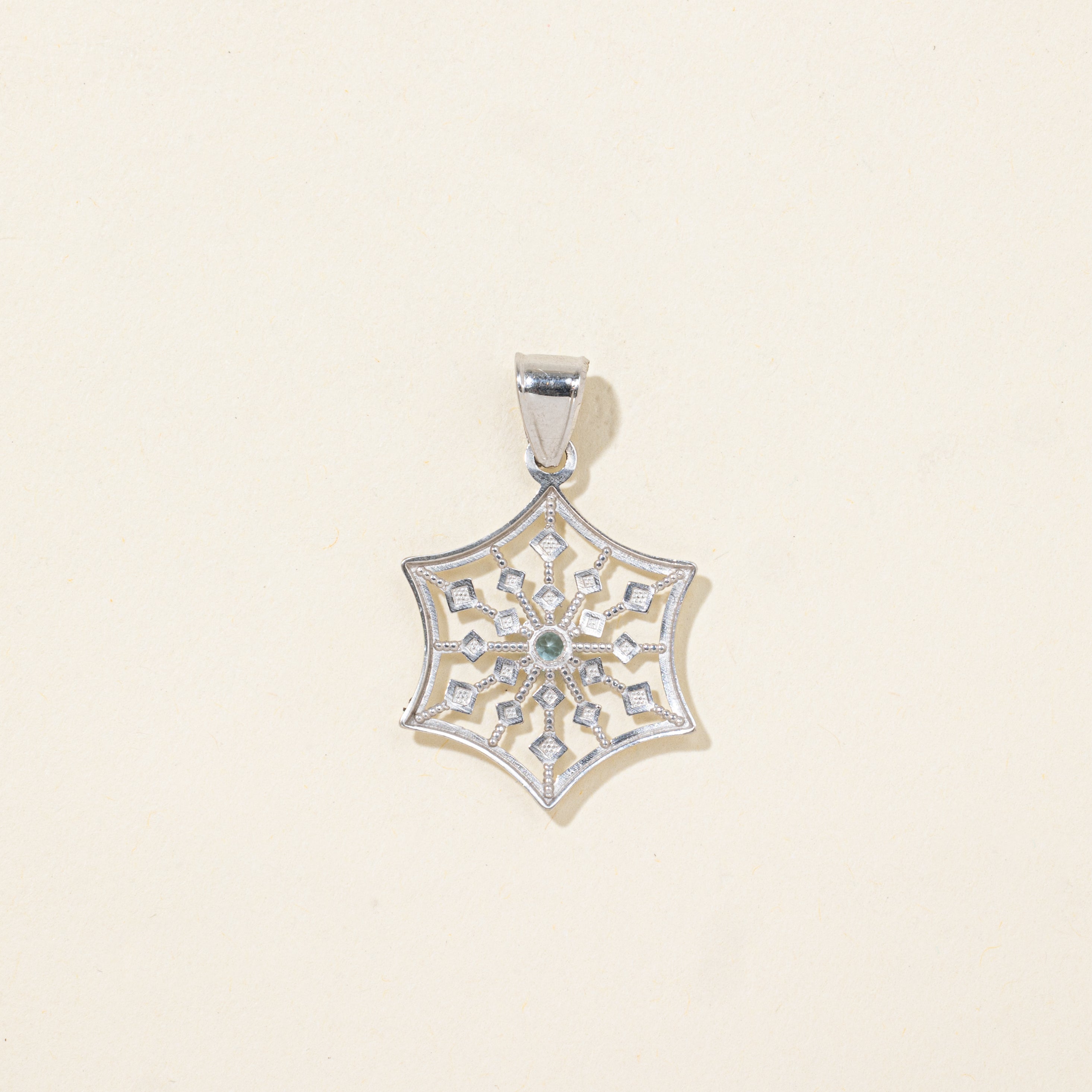 White Gold Blue Topaz Snowflake Pendant | 0.10ct