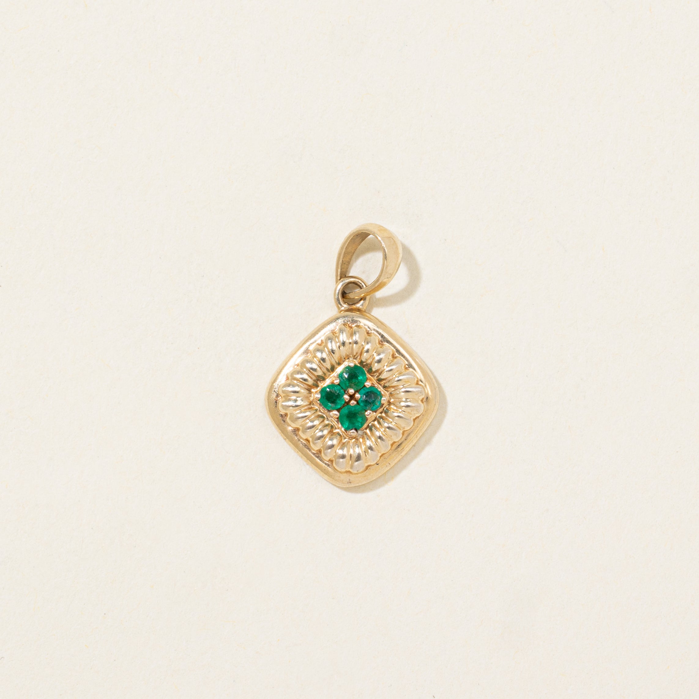 Four Stone Emerald Grooved Pendant | 0.04ctw