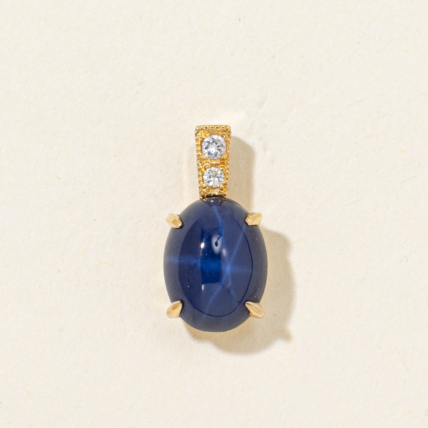 18k Synthetic Star Sapphire & Diamond Pendant | 2.20ct, 0.03ctw