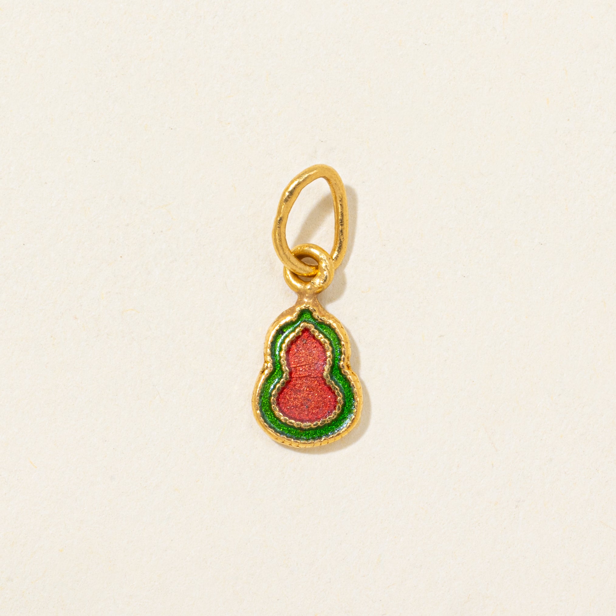 24k Yellow Gold Green & Red Enamel Charm