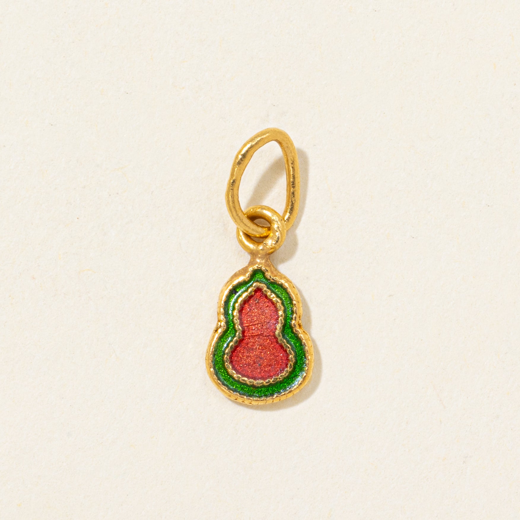 24k Yellow Gold Green & Red Enamel Charm