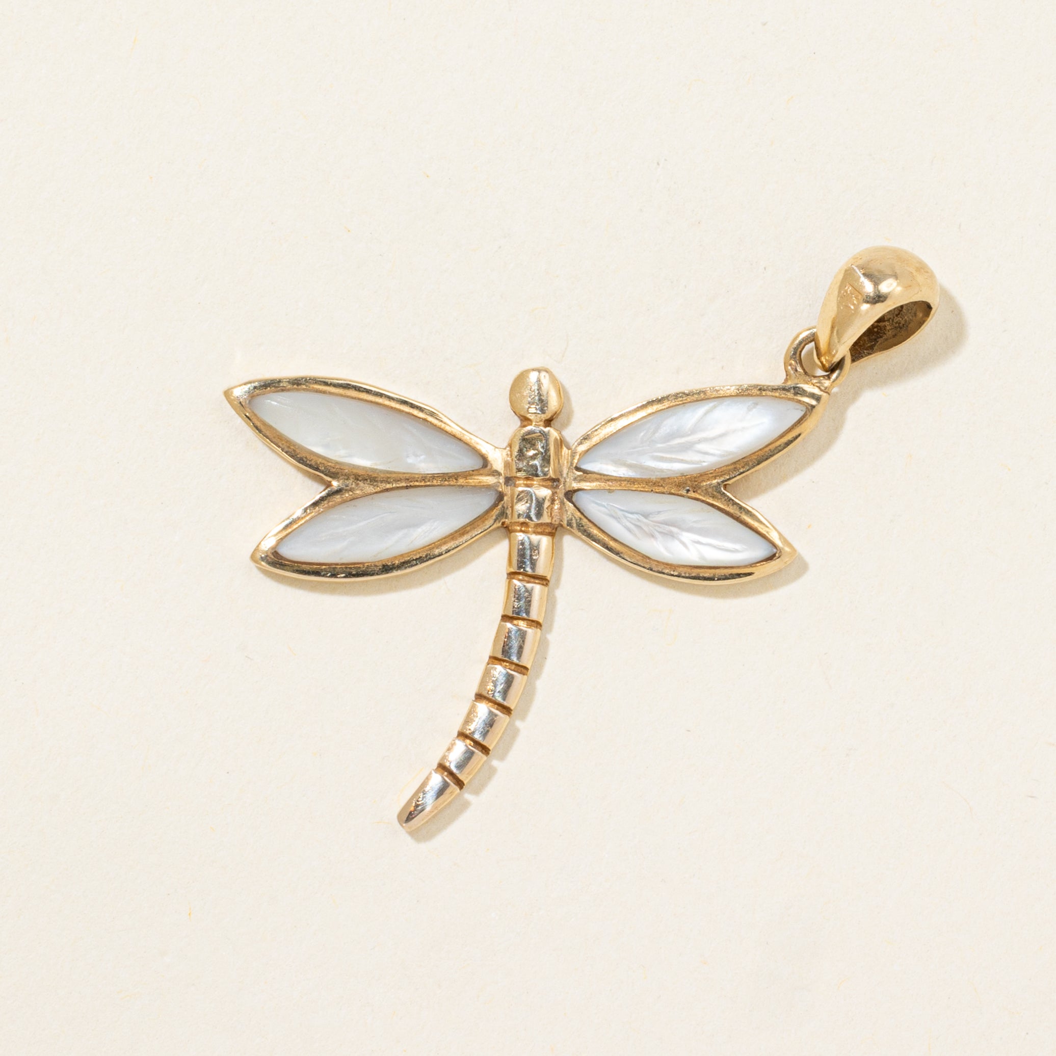 18k Mother of Pearl Dragonfly Pendant | 2.80ctw