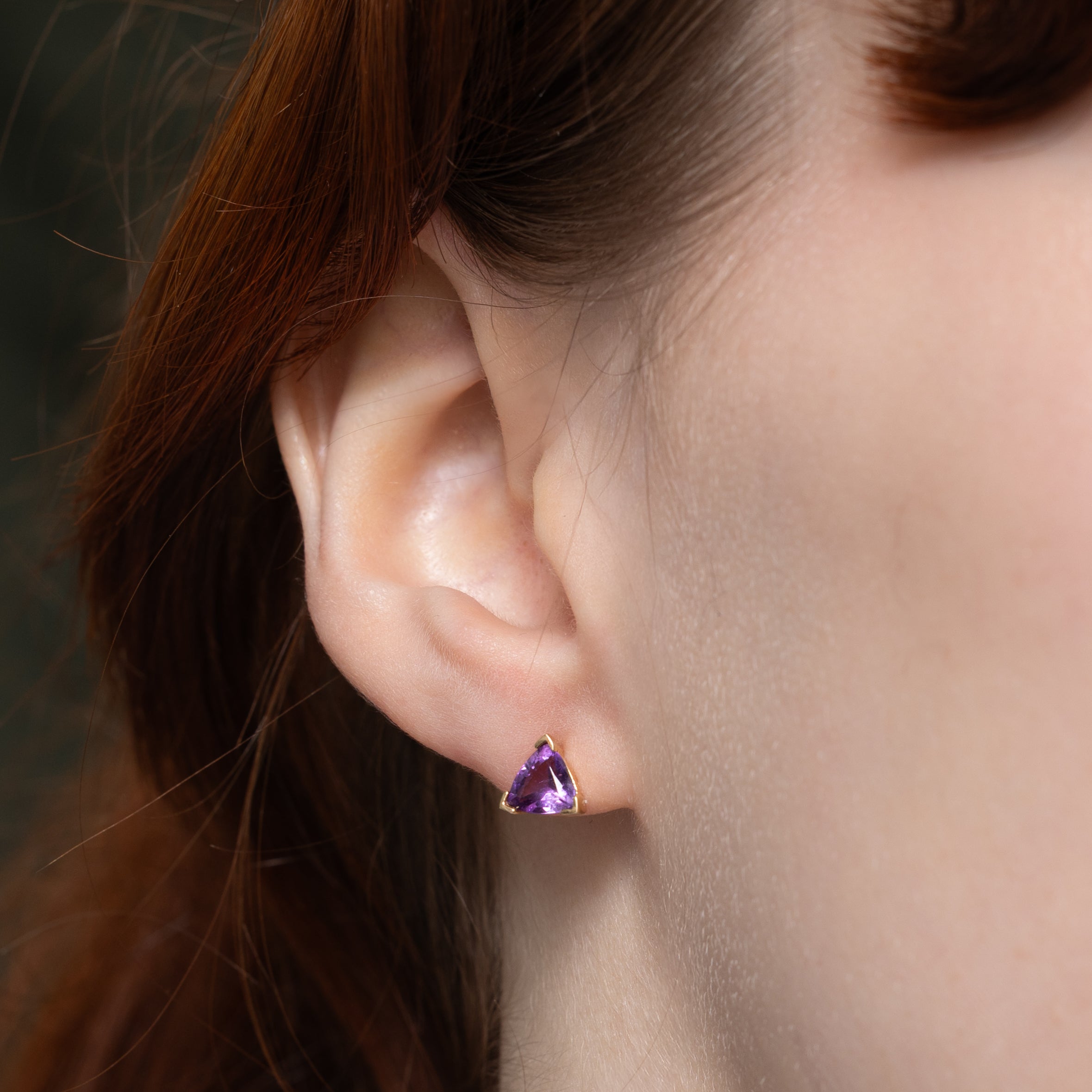 Trillion Cut Amethyst Stud Earrings | 0.74ctw