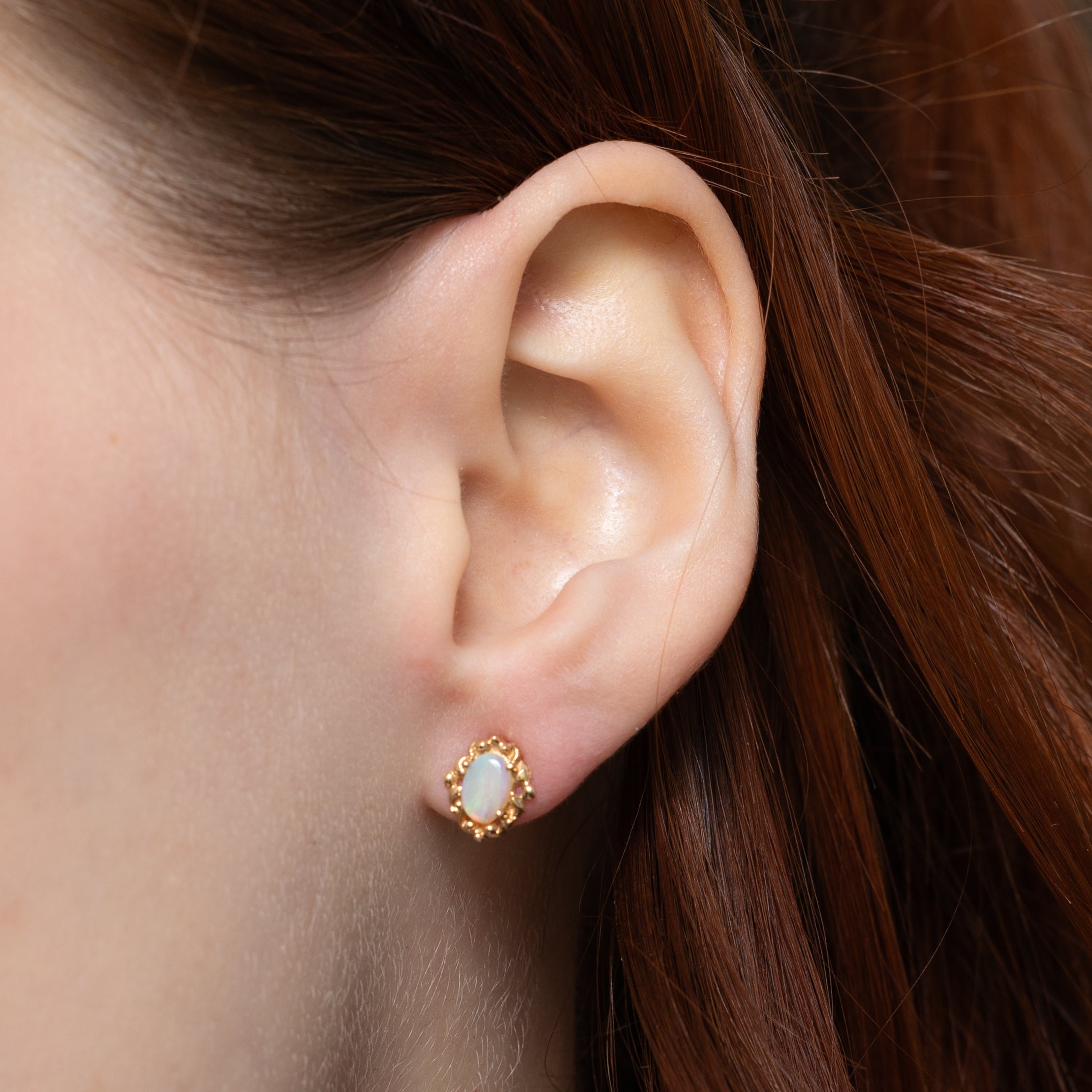 Cabochon Opal Grooved Stud Earrings | 0.48ctw