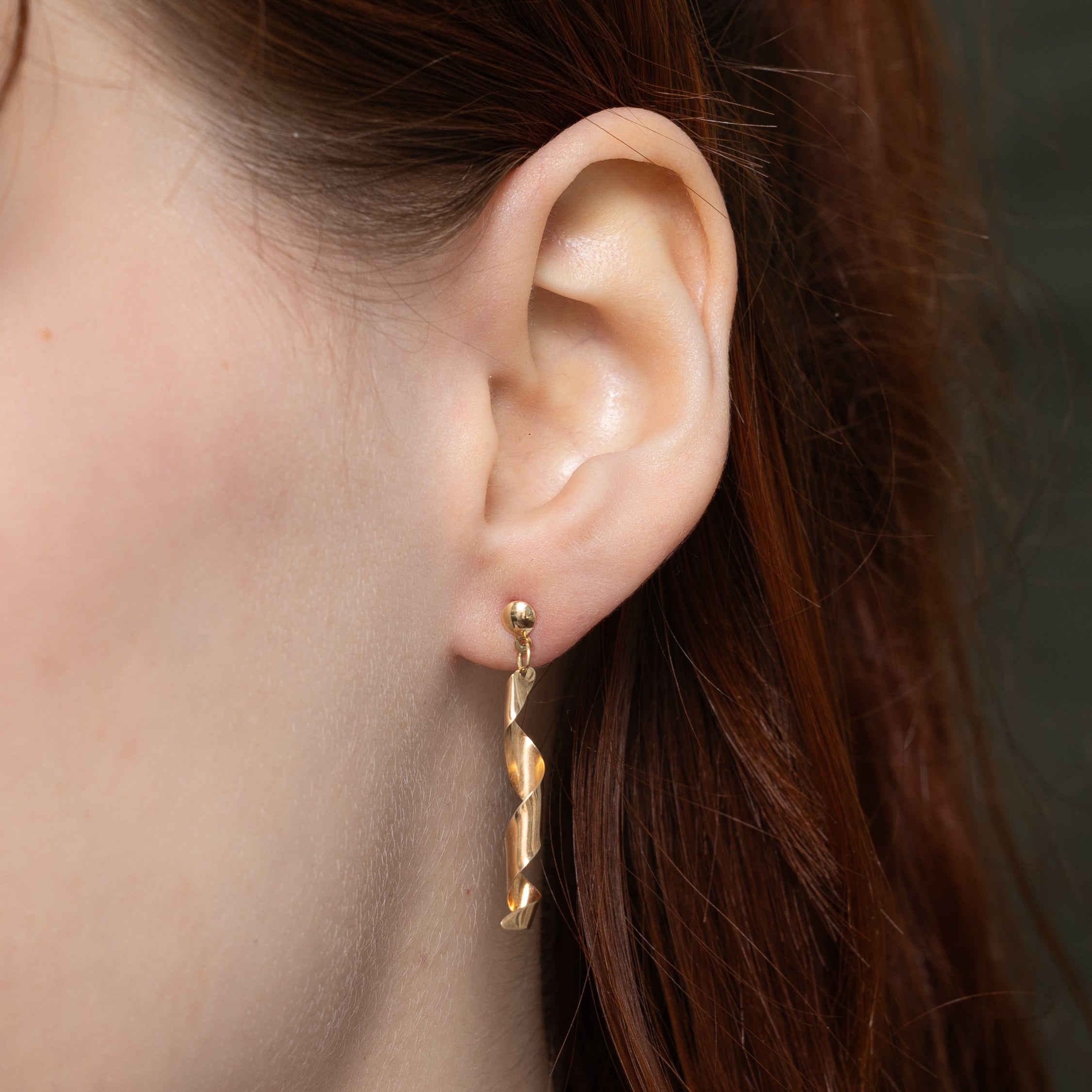 Yellow Gold Spiral Drop Earrings