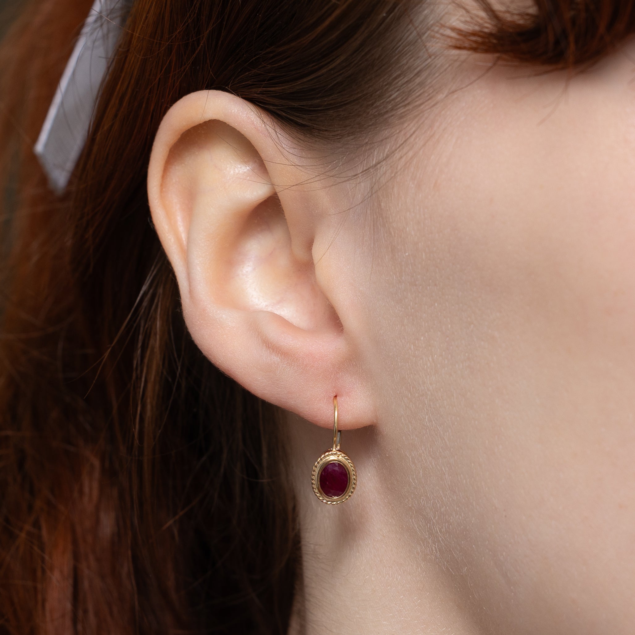 Oval Cut Glass Filled Ruby Drop Earrings | 1.20ctw