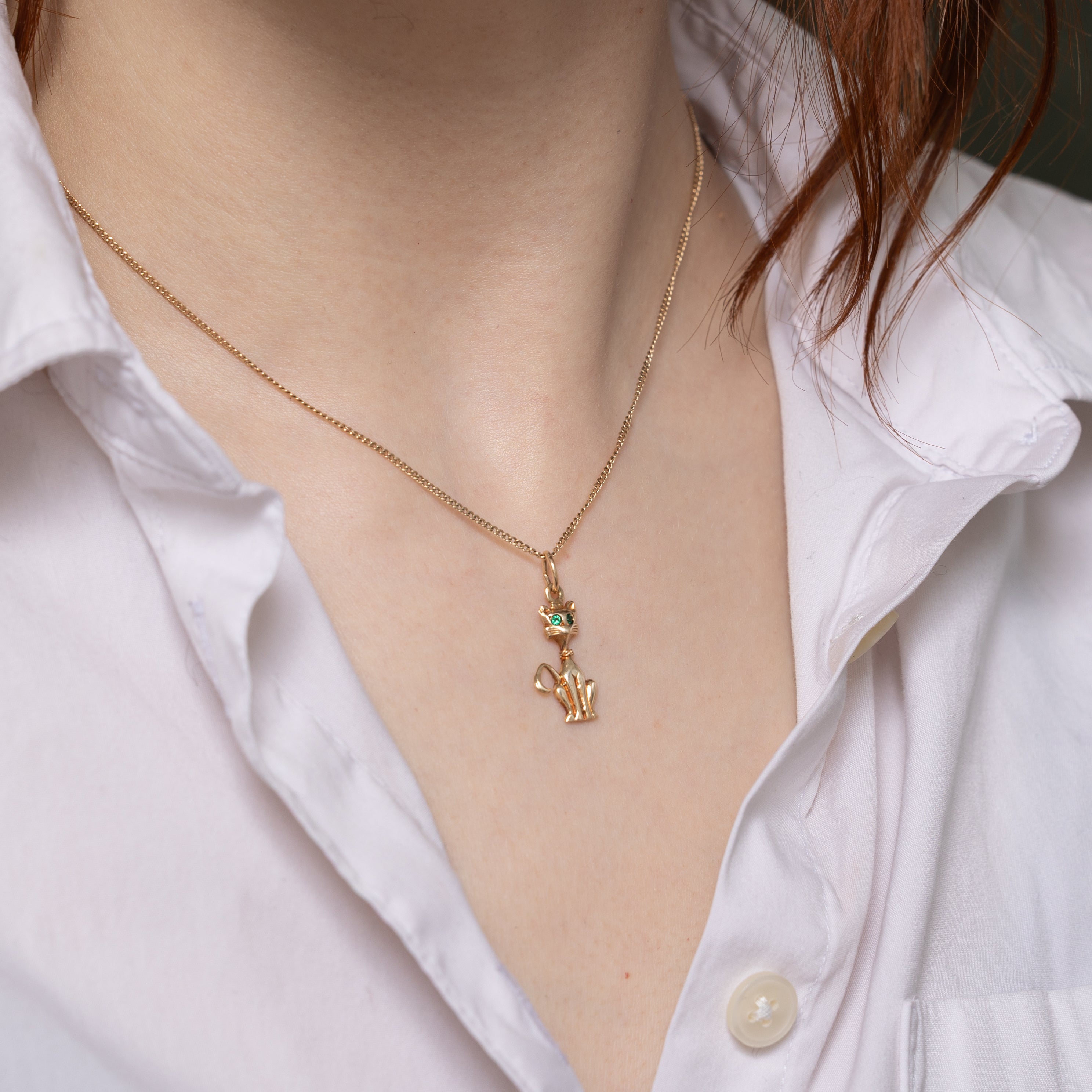 Synthetic Emerald Cat Pendant | 0.02ctw