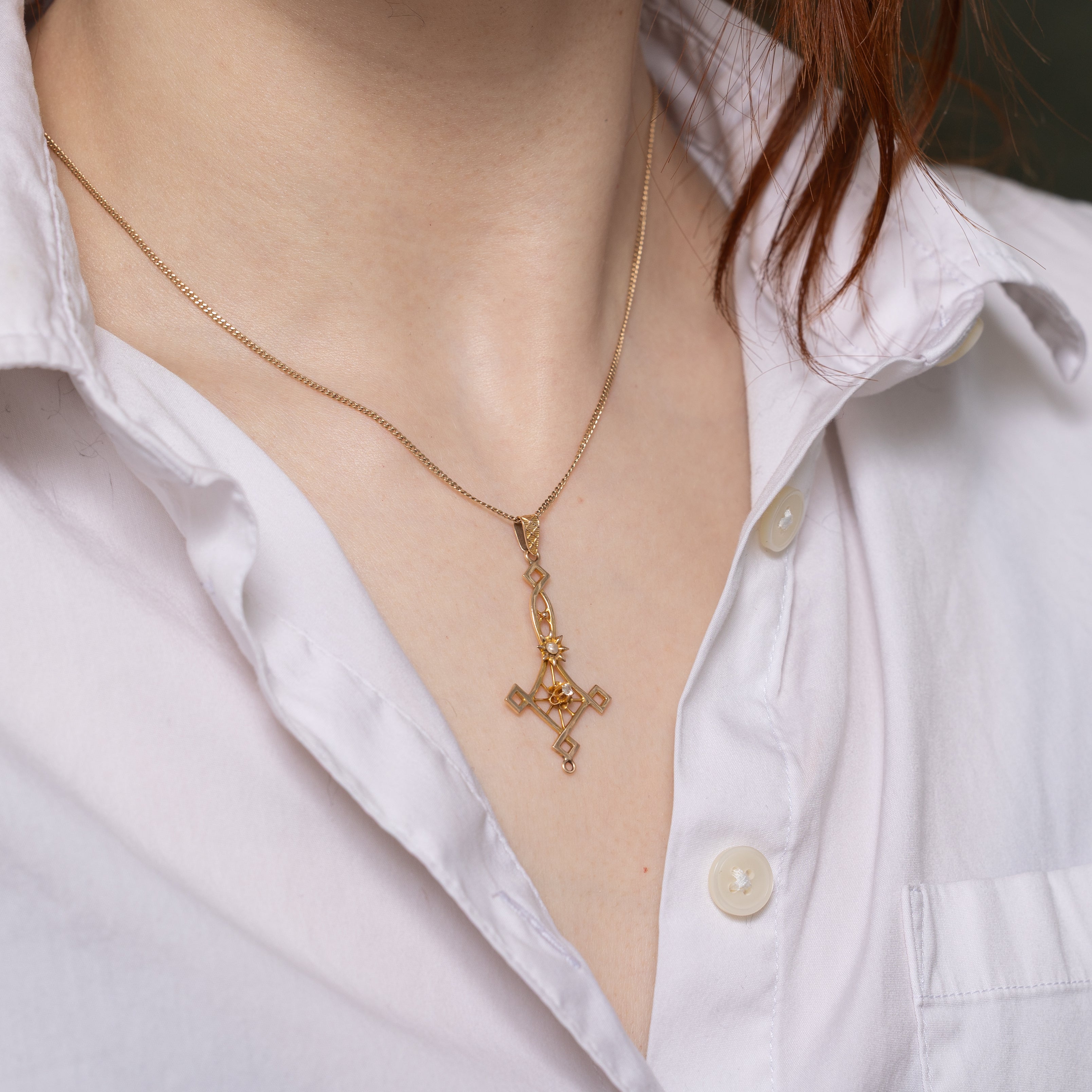 Old Mine Cut Diamond & Seed Pearl Drop Pendant | 0.06ct