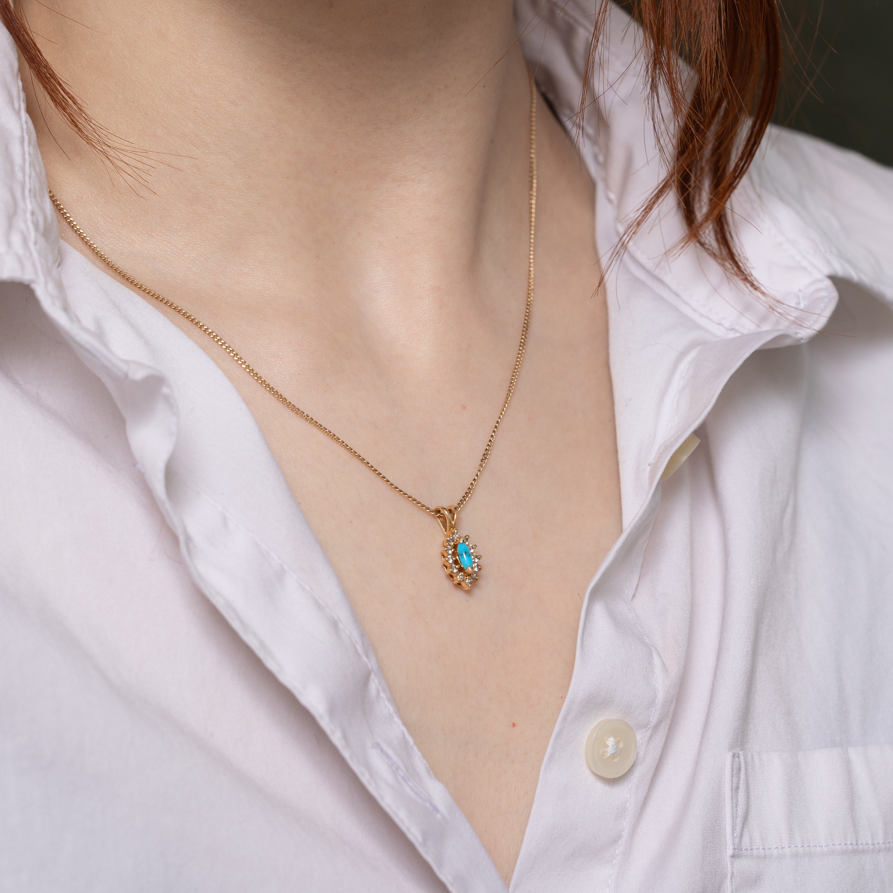 Imitation Turquoise & Diamond Petal Pendant | 0.23ct, 0.12ctw