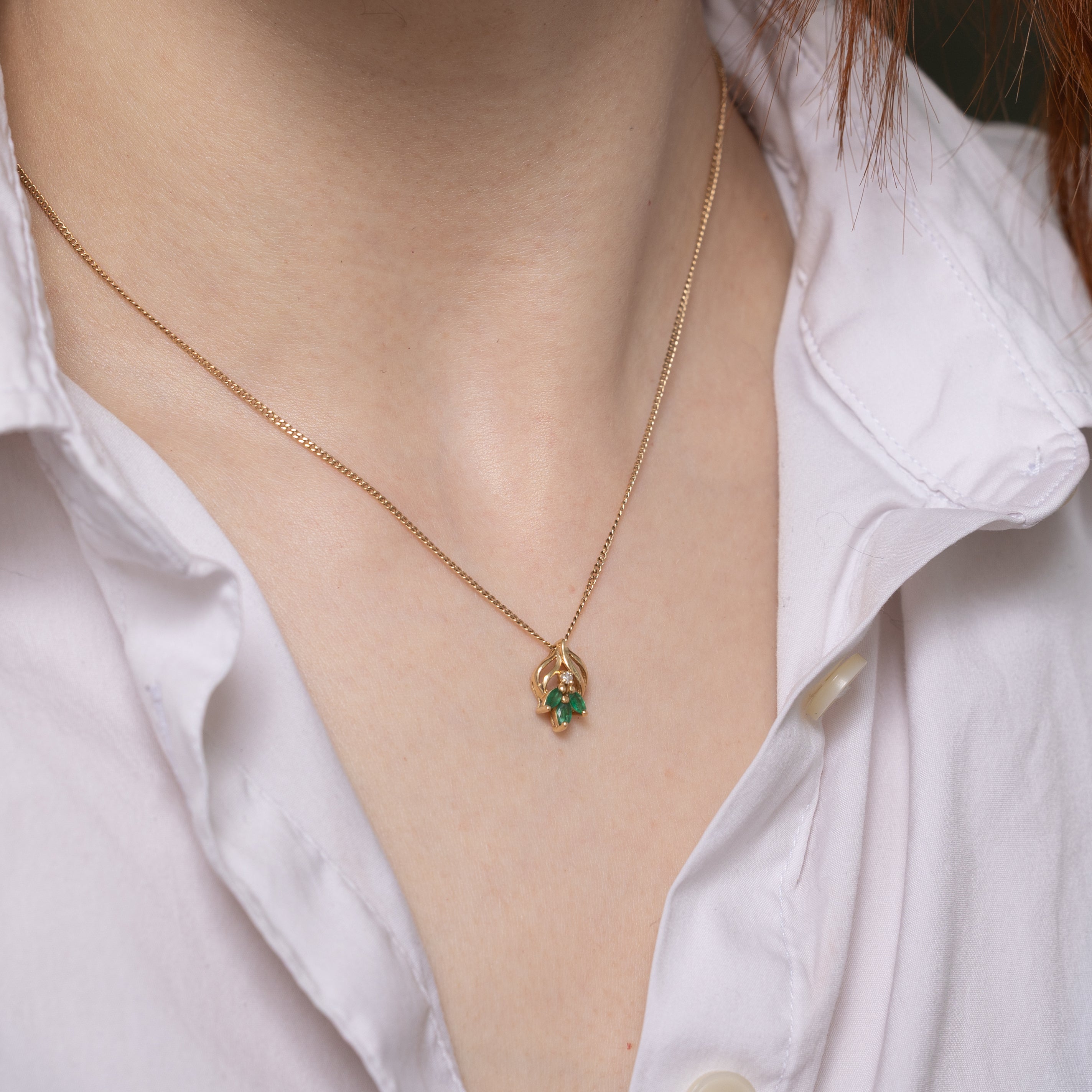 Marquise Cut Emerald & Diamond Pendant | 0.12ctw, 0.02ct