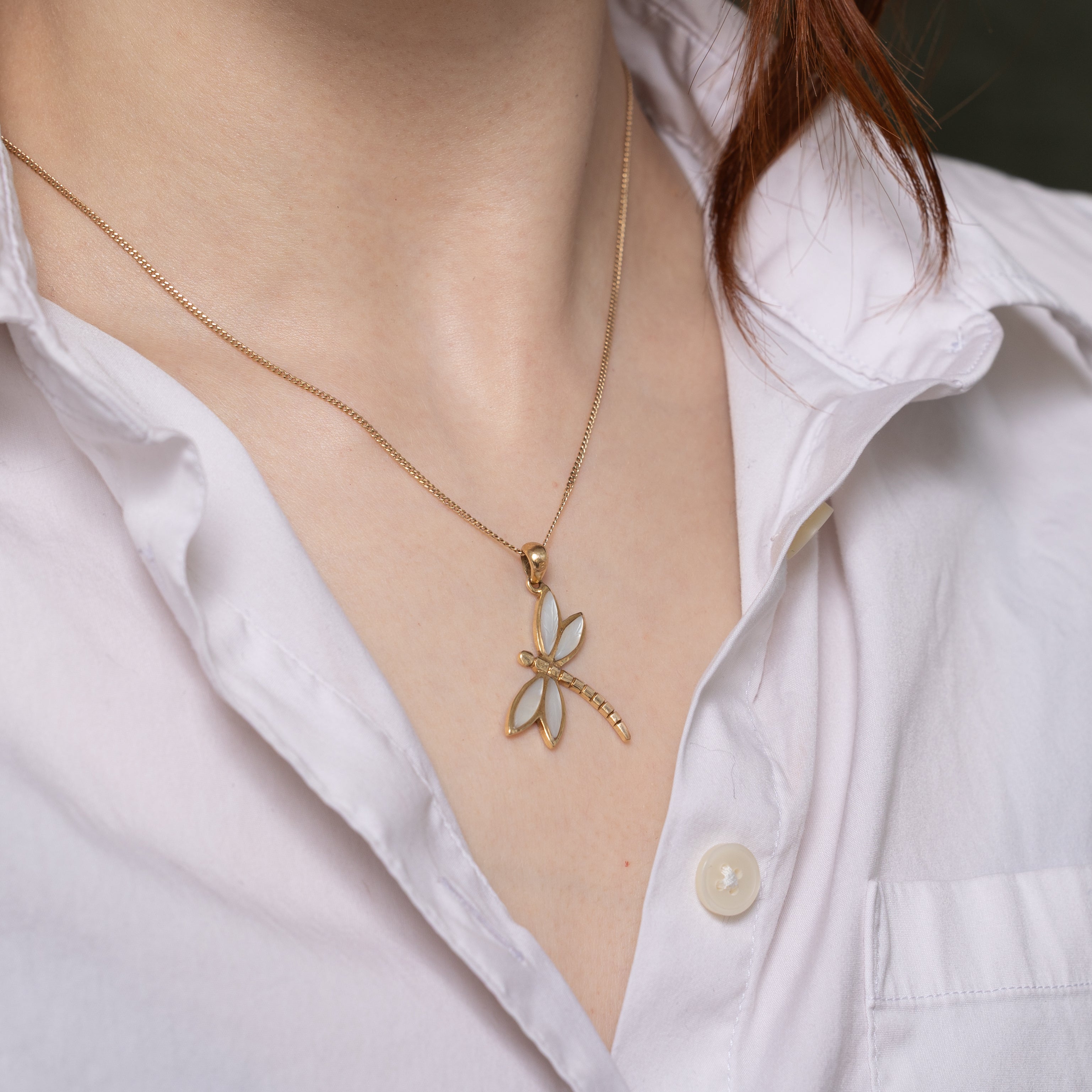 18k Mother of Pearl Dragonfly Pendant | 2.80ctw