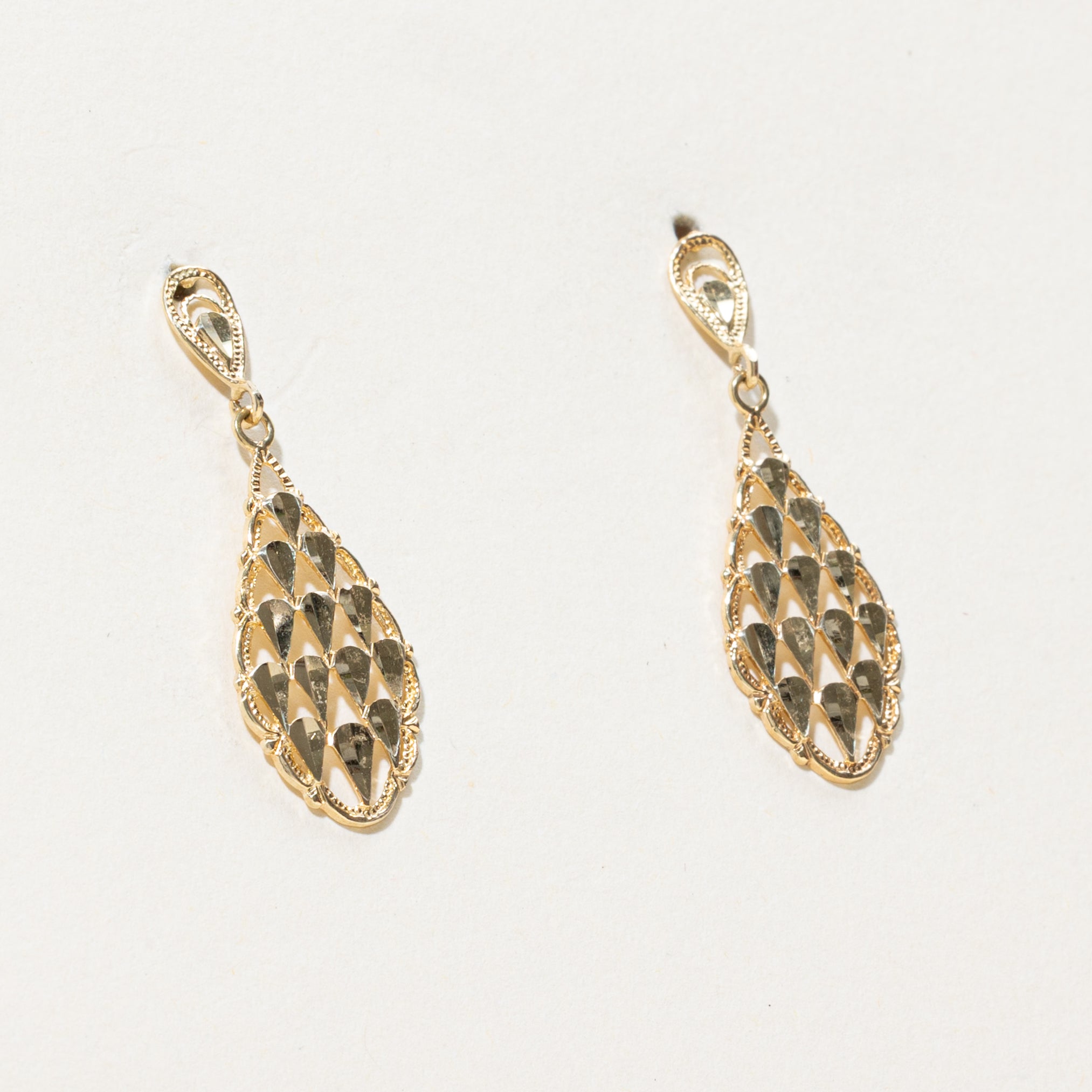 14k Yellow Gold Textured Drop Earrings