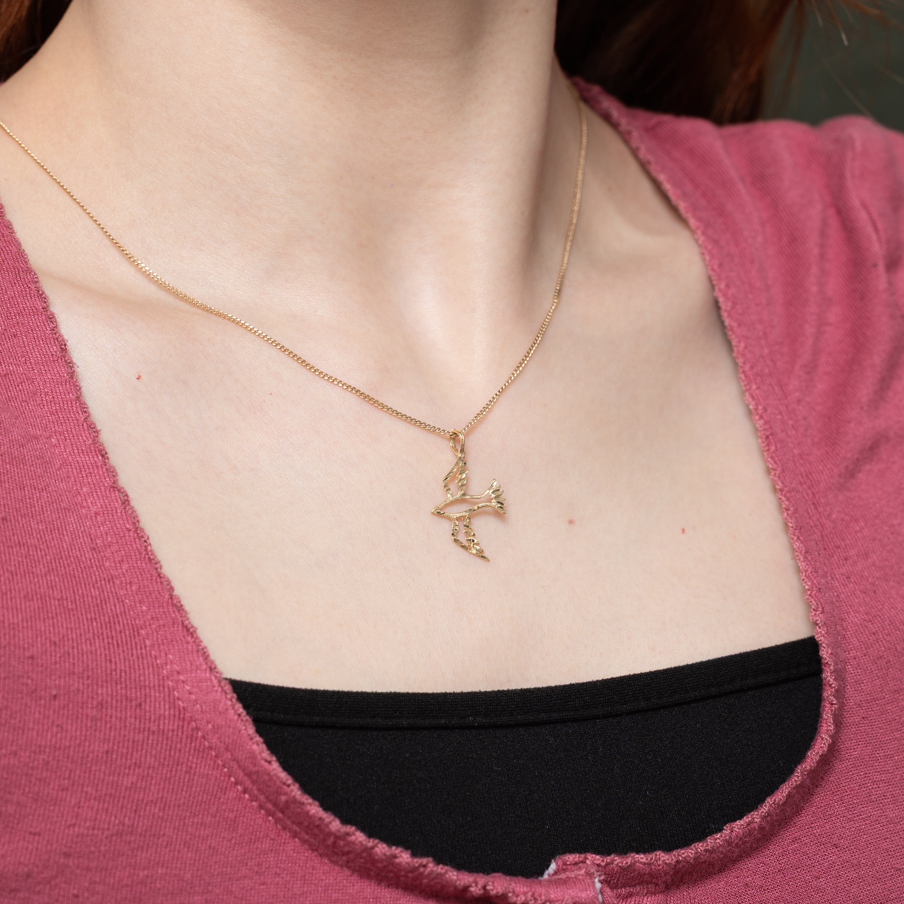 14k Yellow Gold Textured Bird Pendant