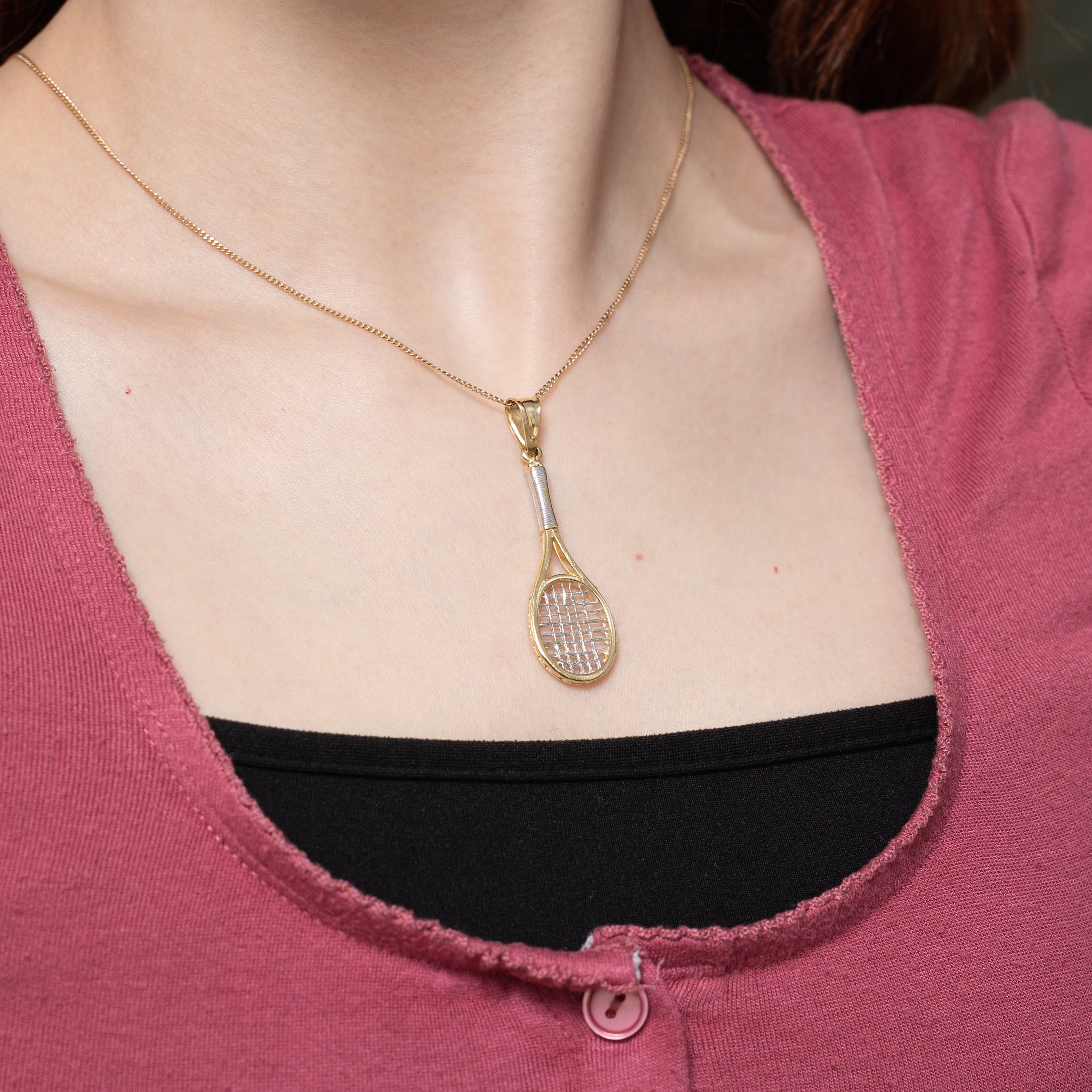 14k Yellow Gold Tennis Racket Pendant