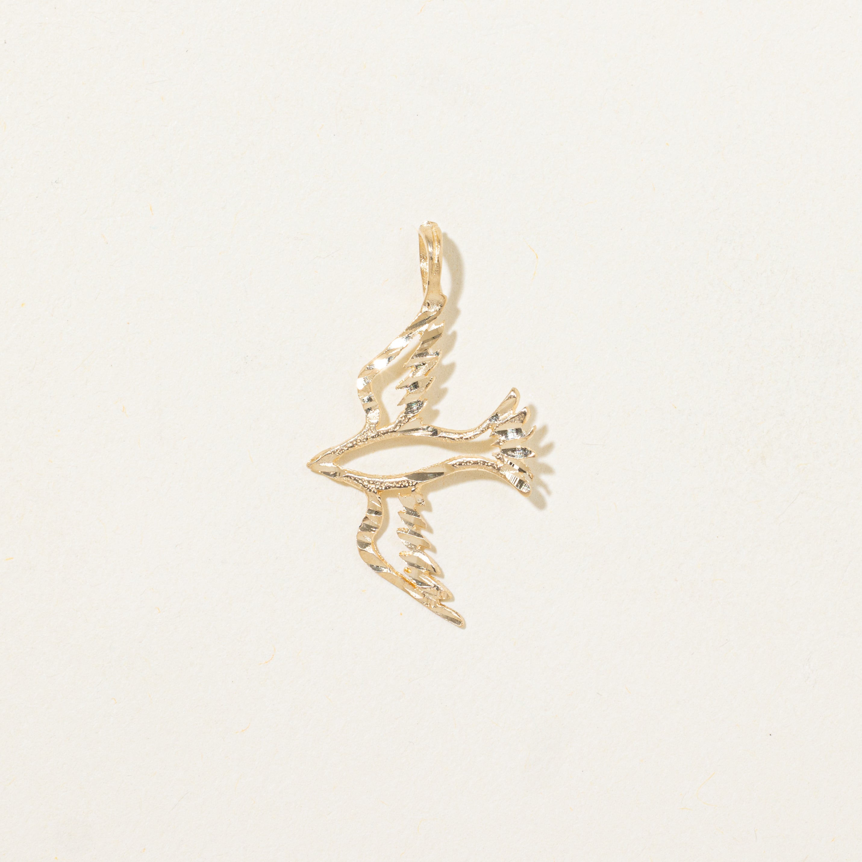 14k Yellow Gold Textured Bird Pendant