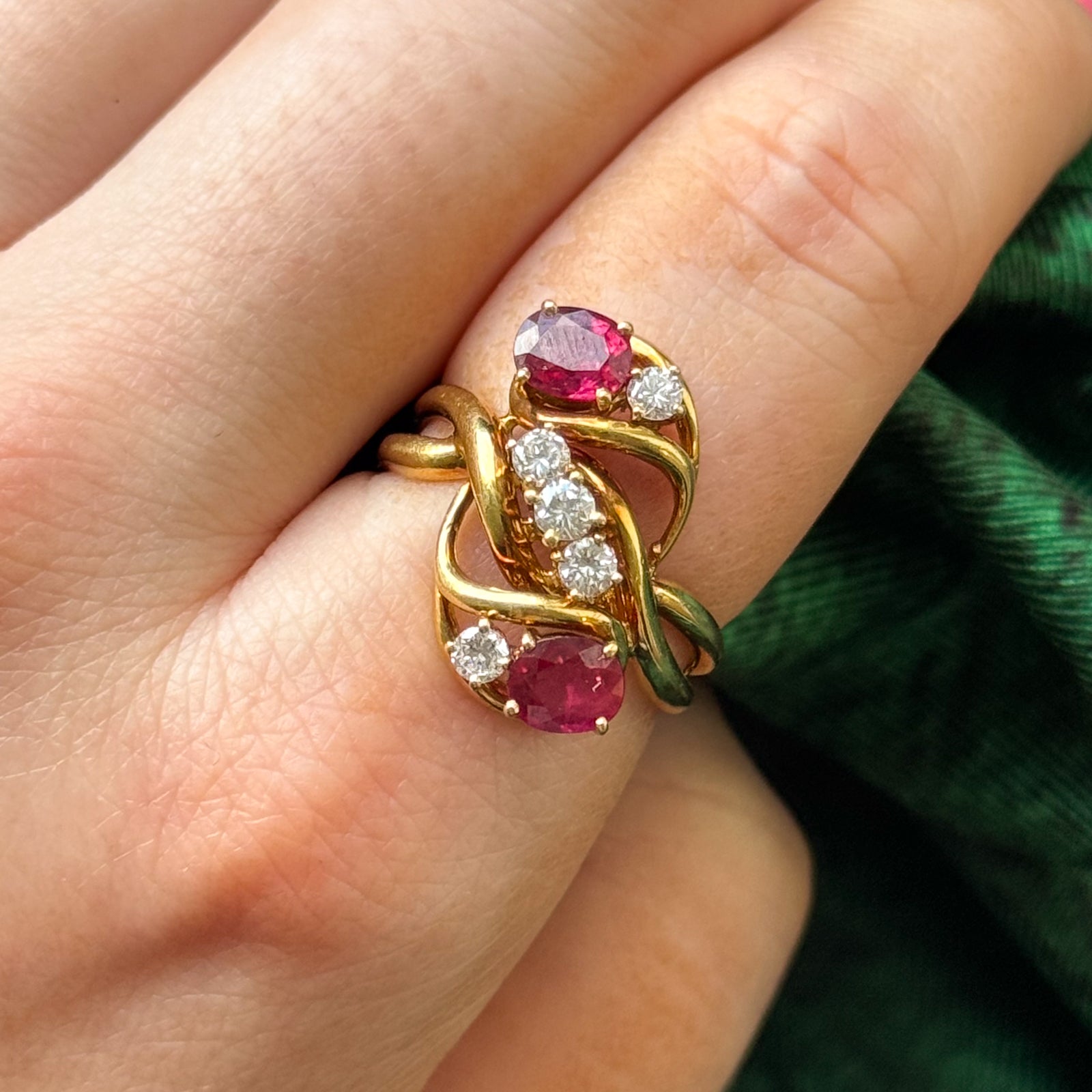 Ruby & Diamond Cascade Bypass Ring | 1.30ctw, 0.44ctw | SZ 7.25 |
