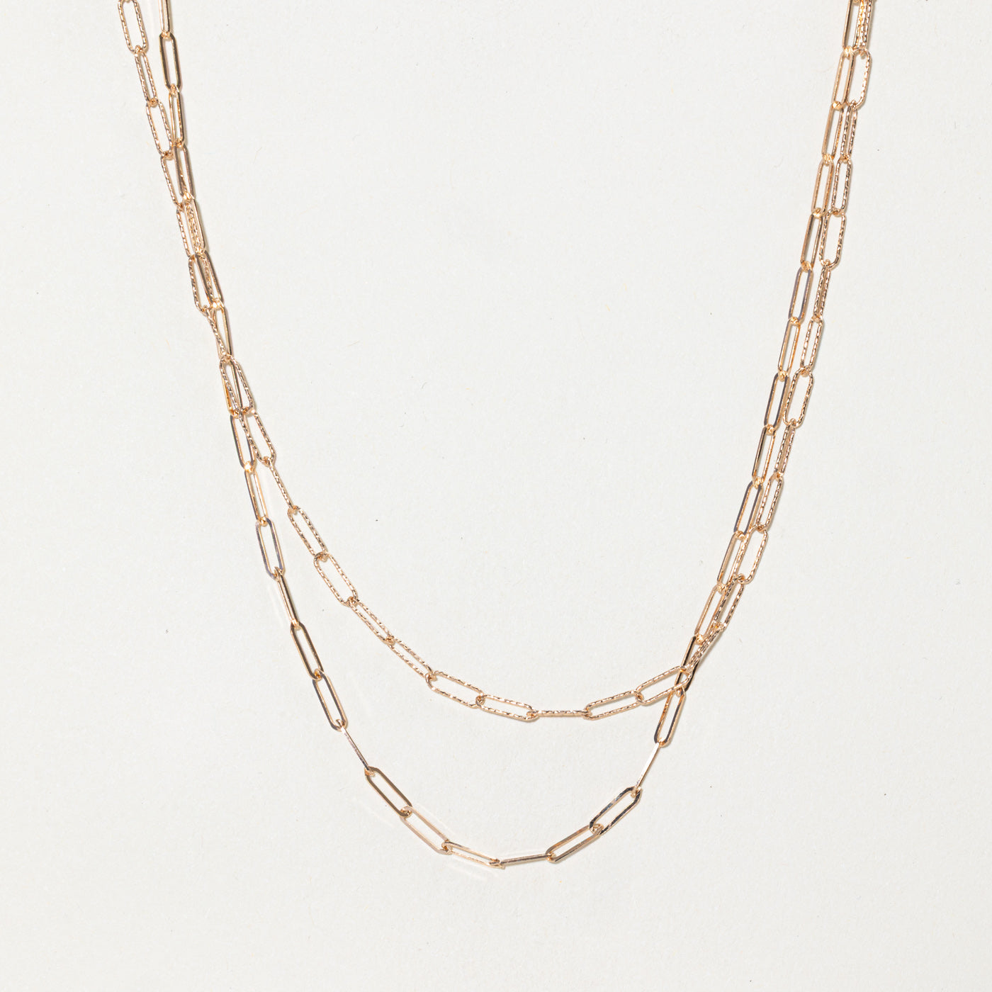 18k Rose Gold Layered & Textured Paperclip Chain | 15.5"