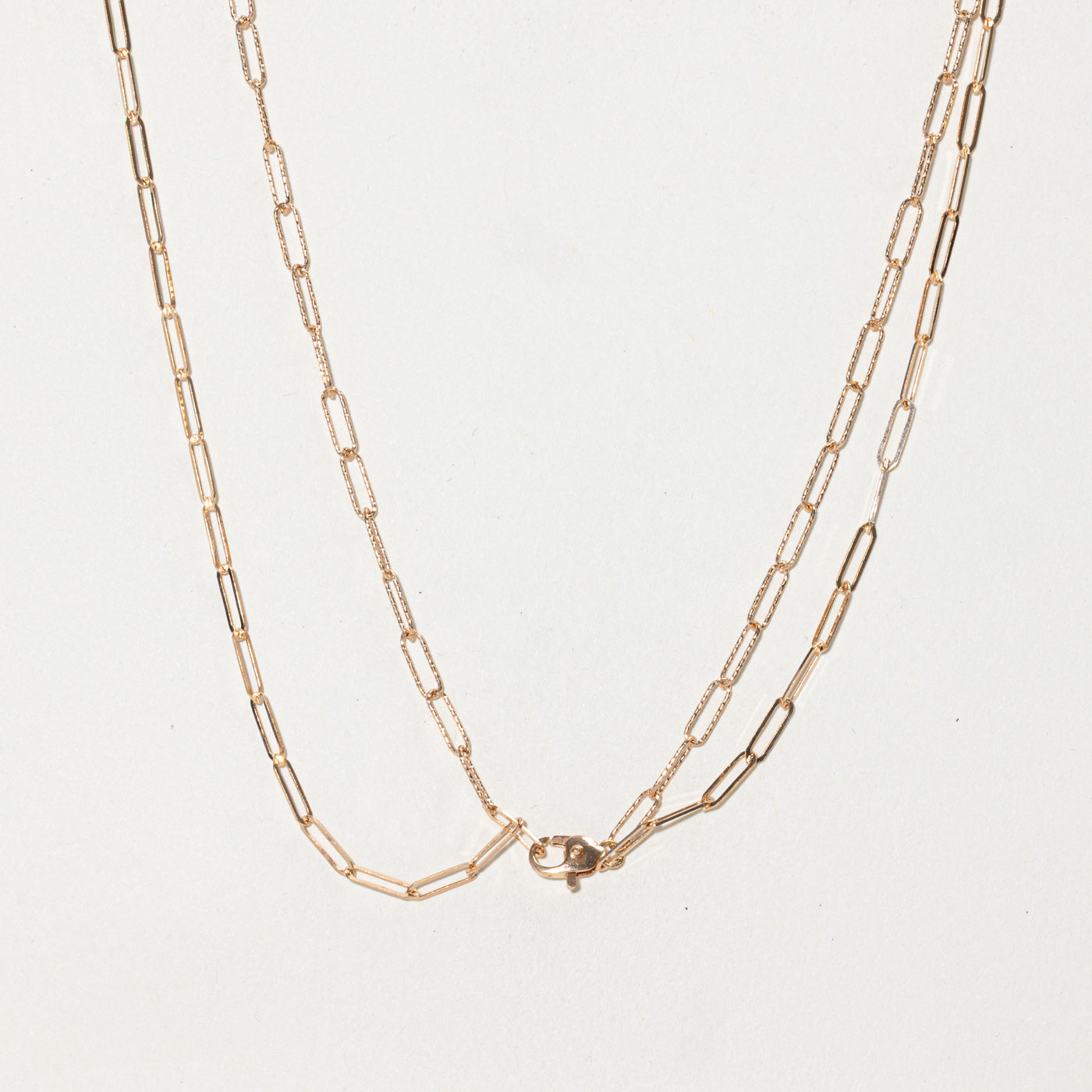 18k Rose Gold Layered & Textured Paperclip Chain | 15.5"