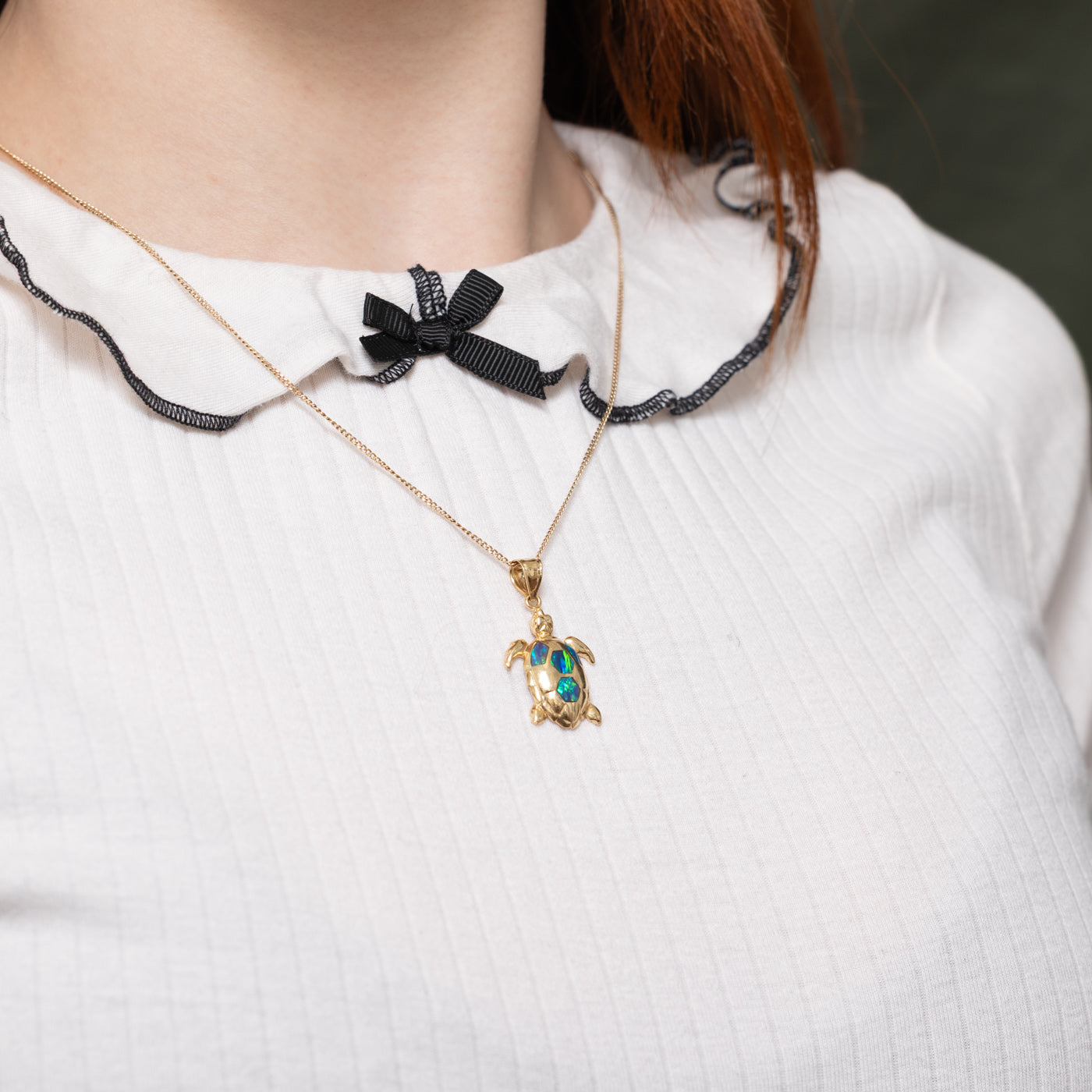 Opal Inlay Turtle Pendant | 0.20ctw