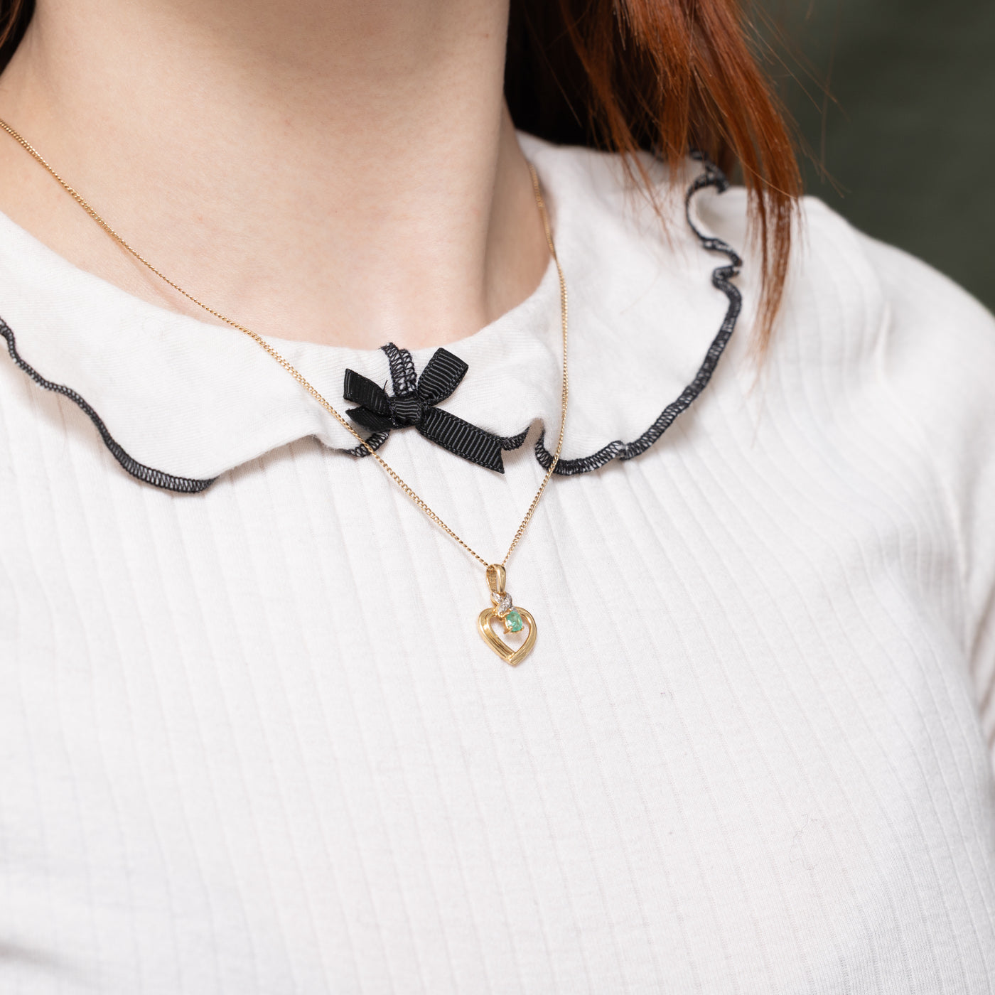 Emerald & Diamond Open Heart Pendant | 0.12ct, 0.003ct