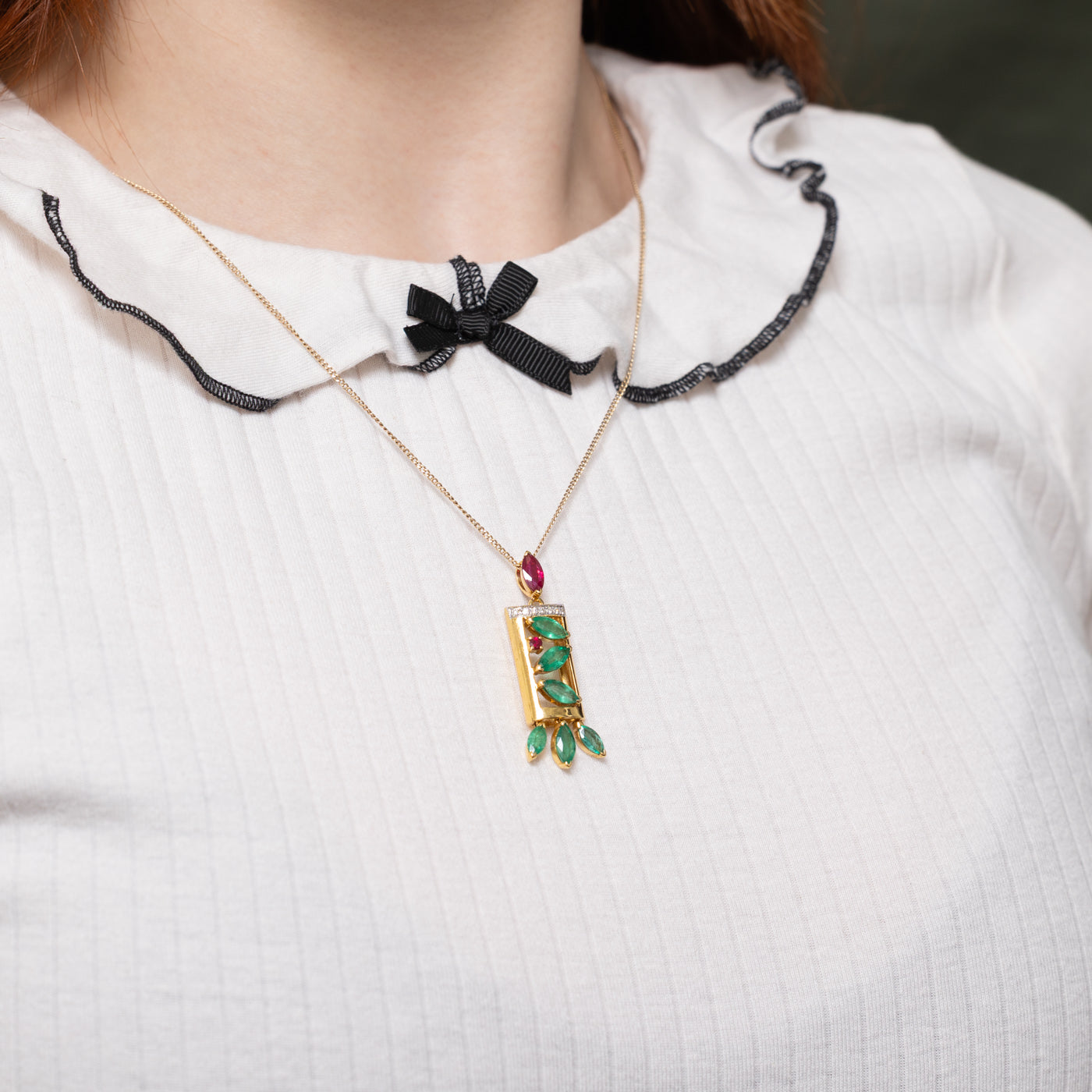 18k Emerald & Synthetic Ruby Openwork Pendant | 2.00ctw, 0.56ctw