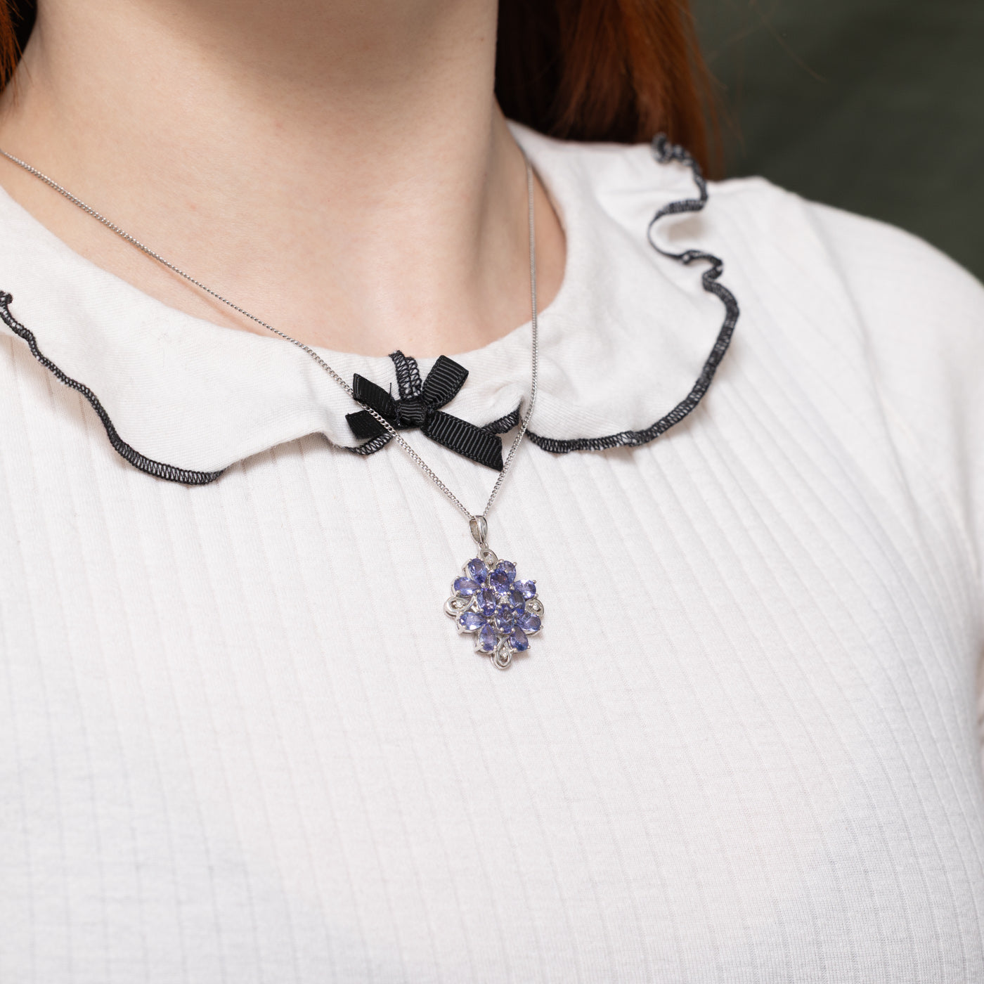 Sterling Silver Tanzanite & Diamond Cluster Pendant | 4.20ctw, 0.06ctw