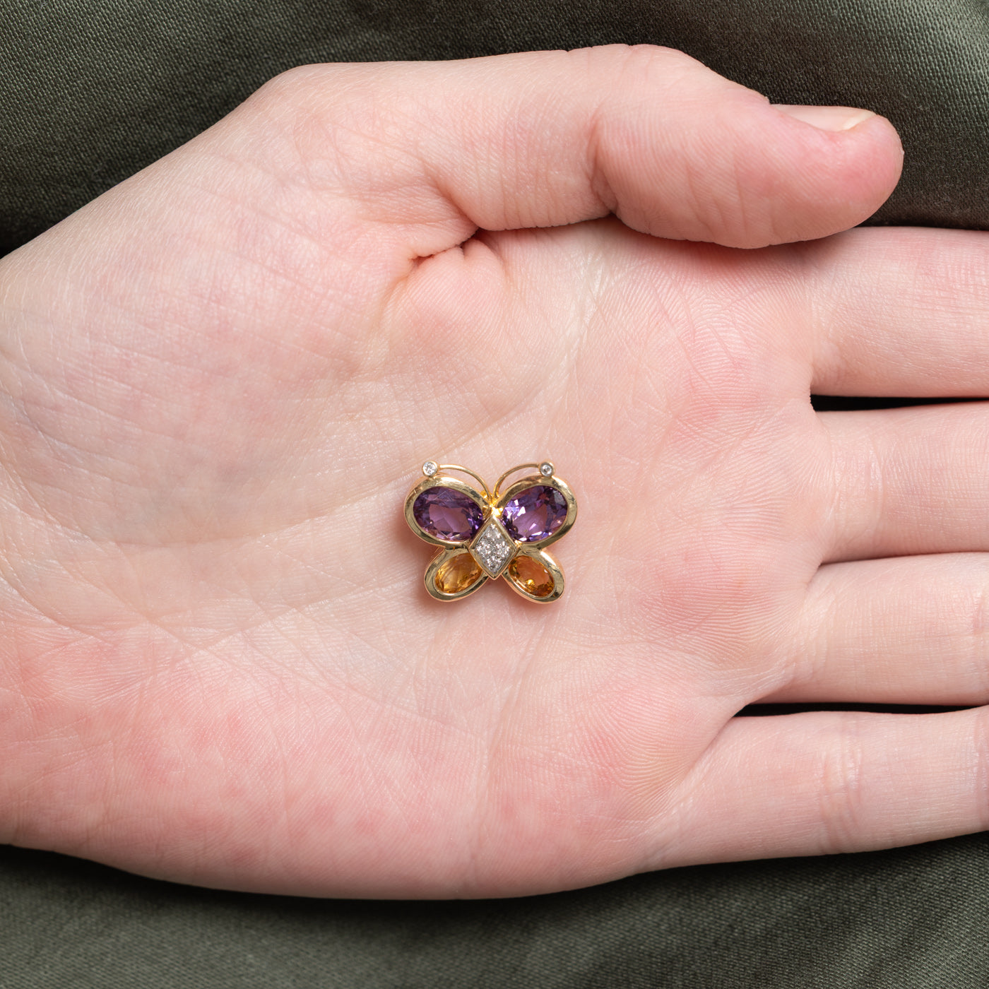 Amethyst, Citrine & Diamond Butterfly Pendant | 2.12ctw, 0.82ctw