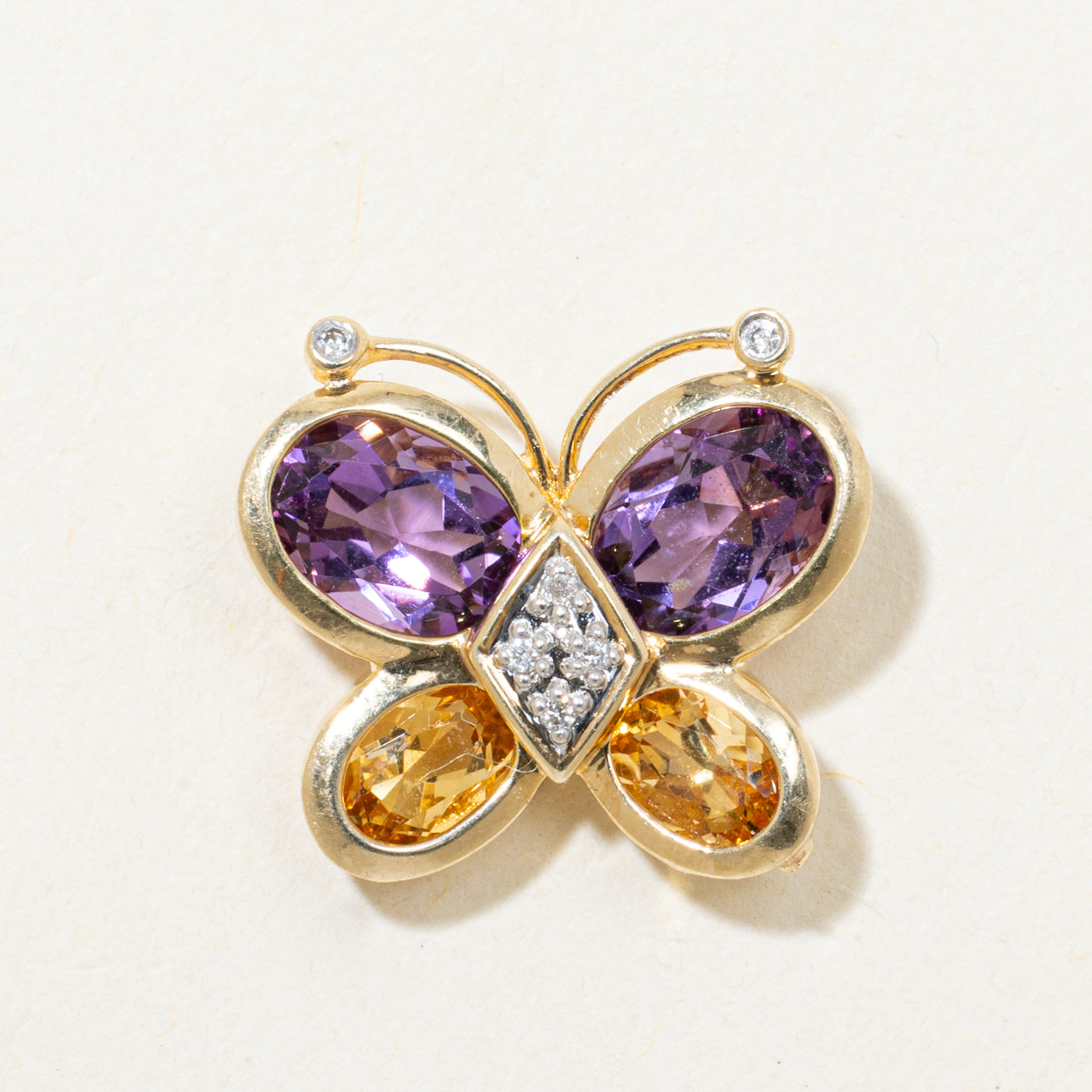 Amethyst, Citrine & Diamond Butterfly Pendant | 2.12ctw, 0.82ctw