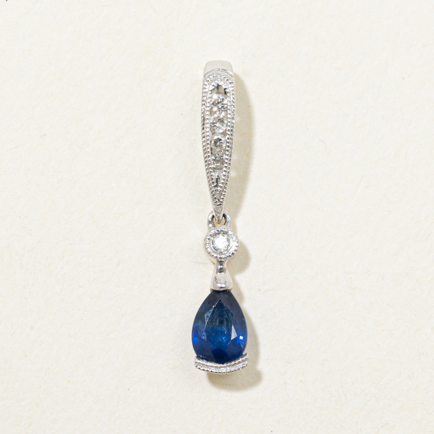 Pear Cut Sapphire & Diamond Drop Pendant | 0.48ct, 0.03ct