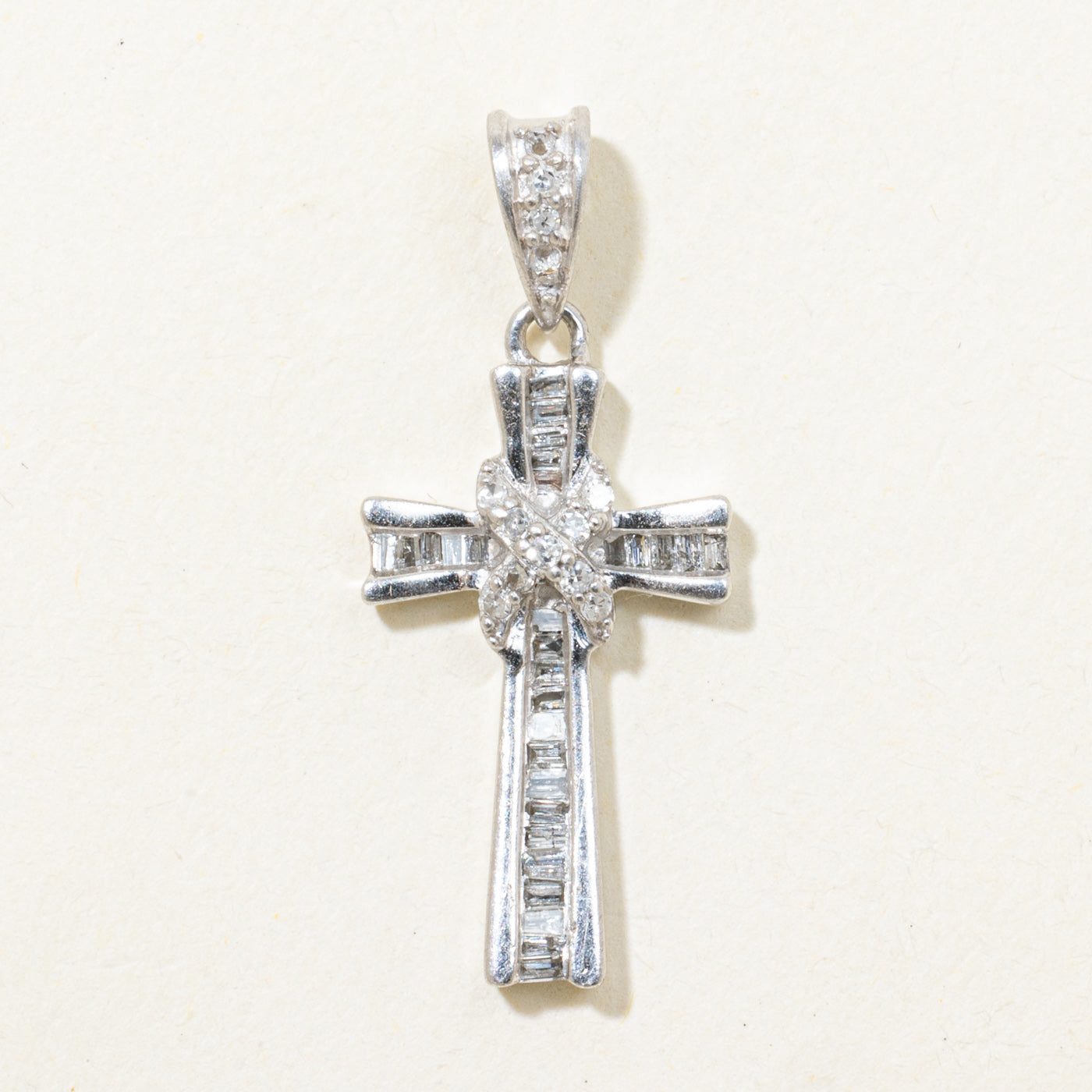 Sterling Silver Baguette Cut Diamond Cross Pendant | 0.21ctw