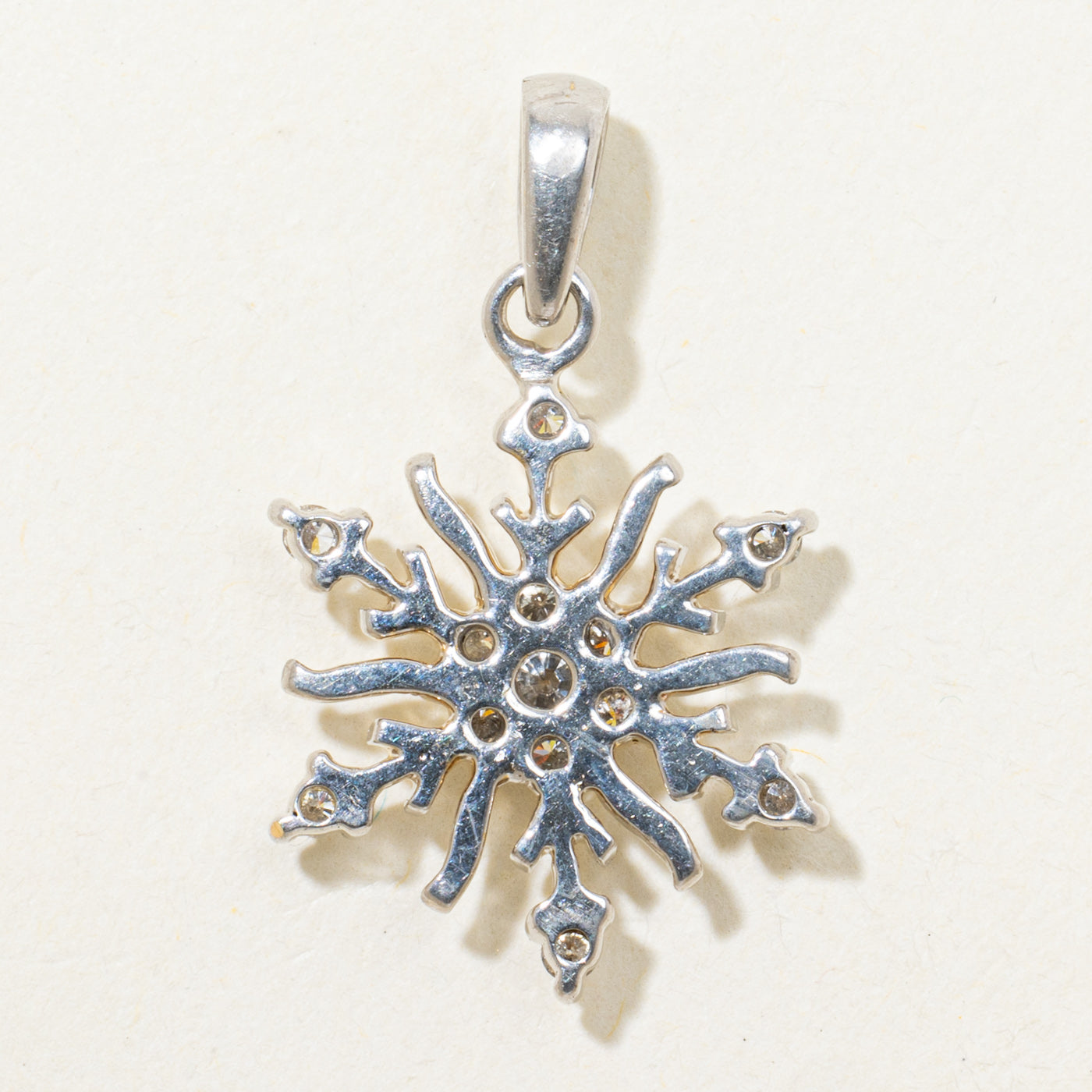 White Gold Diamond Cluster Snowflake Pendant | 0.32ctw