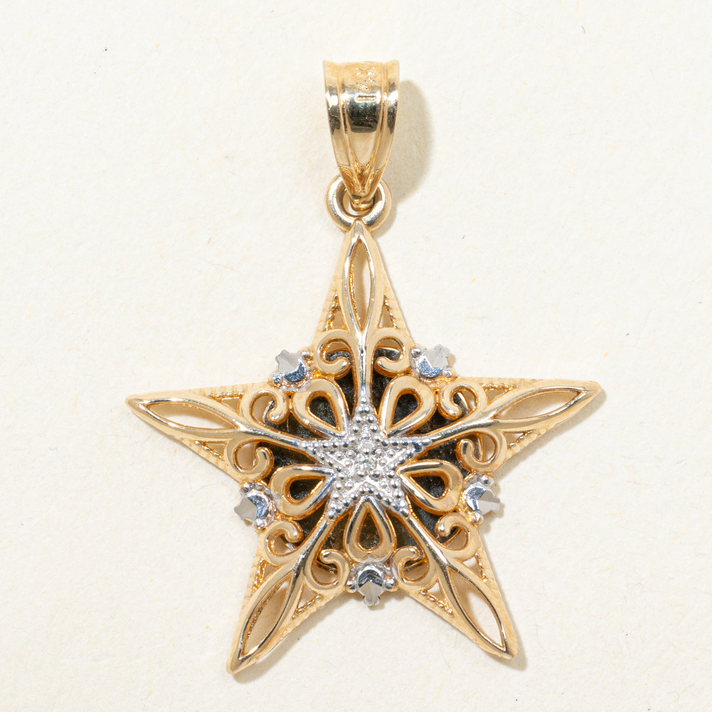 14k Yellow & White Gold "Wish Dream Believe" Star Pendant